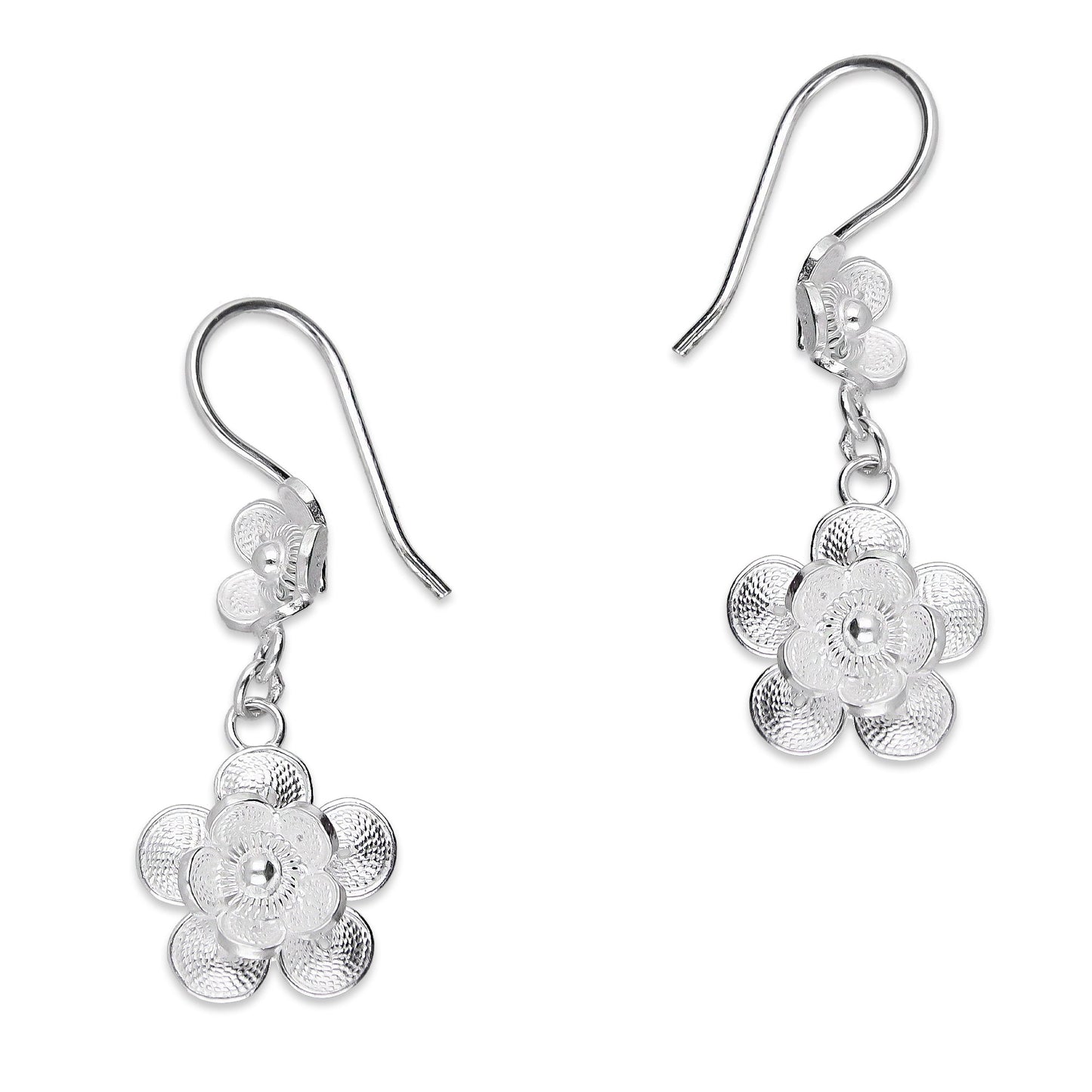 LPAA030 Aretes De Arillo Dama Filigrana Mod Florecitas Colgantes en Plata .925 2976288529