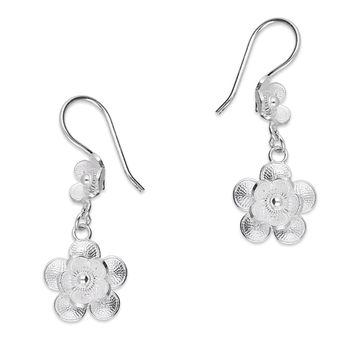 LPAA030 Aretes De Arillo Dama Filigrana Mod Florecitas Colgantes en Plata .925 2976288529