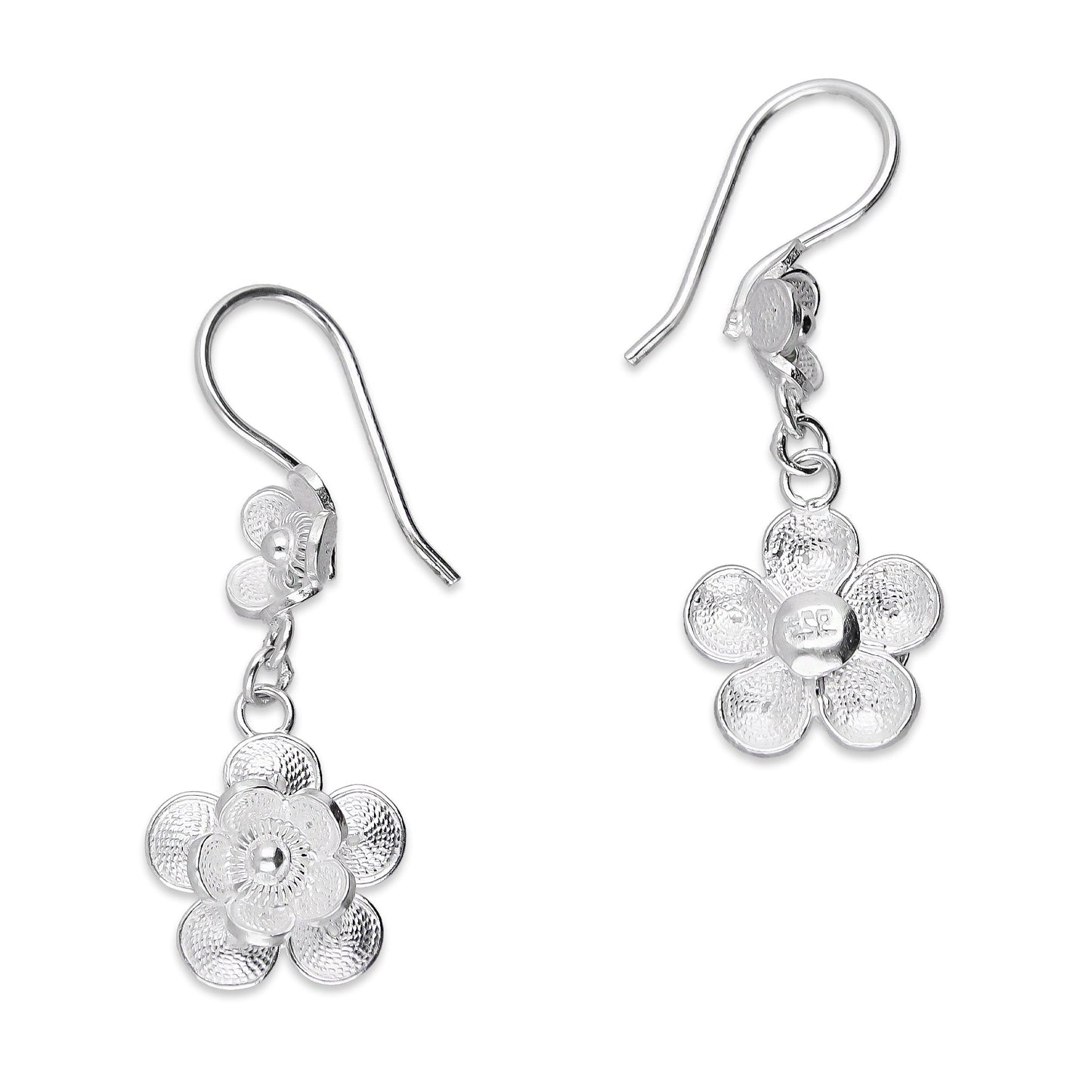 LPAA030 Aretes De Arillo Dama Filigrana Mod Florecitas Colgantes en Plata .925 2976288529