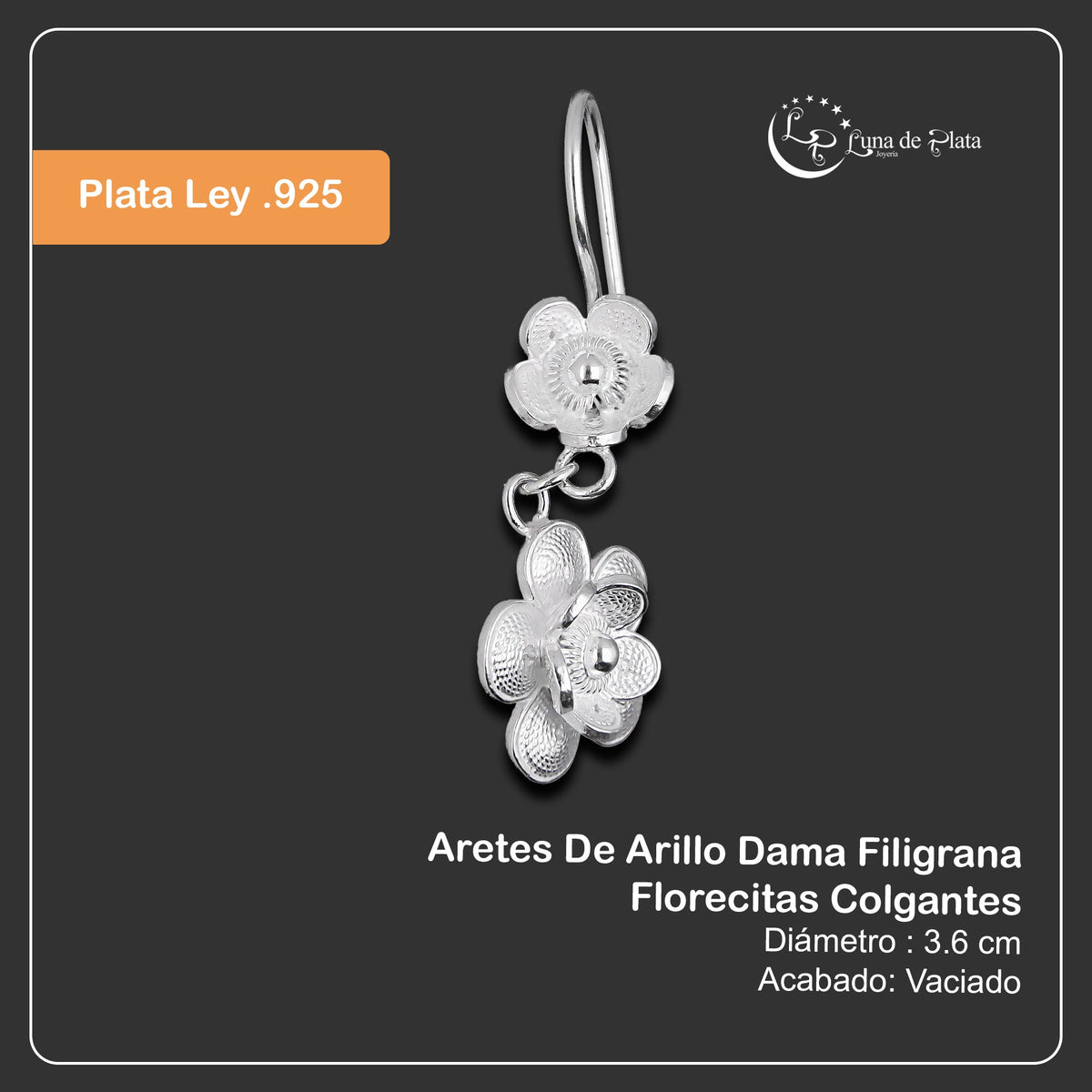 LPAA030 Aretes De Arillo Dama Filigrana Mod Florecitas Colgantes en Plata .925 2976288529