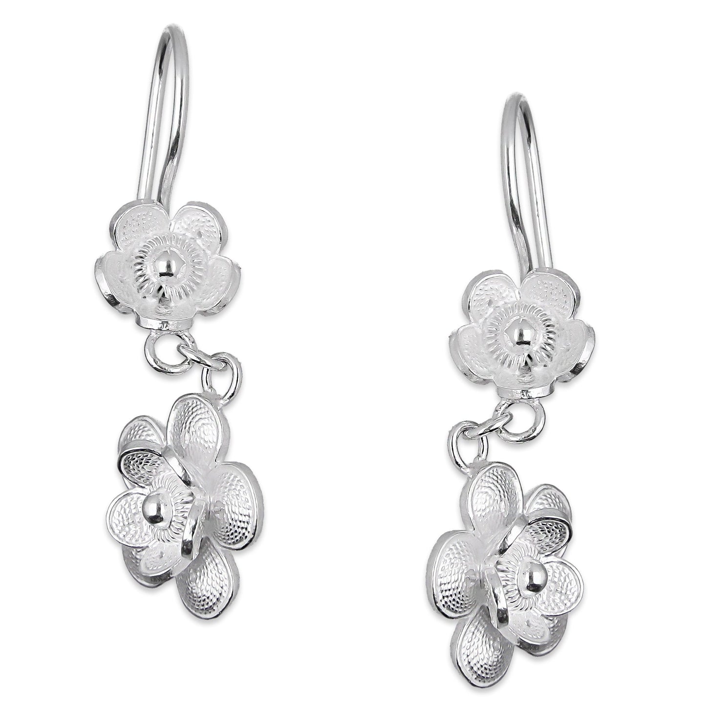 LPAA030 Aretes De Arillo Dama Filigrana Mod Florecitas Colgantes en Plata .925 2976288529