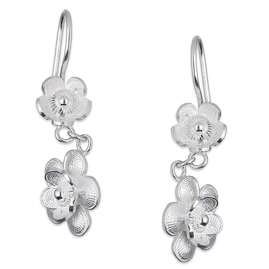 LPAA030 Aretes De Arillo Dama Filigrana Mod Florecitas Colgantes en Plata .925 2976288529