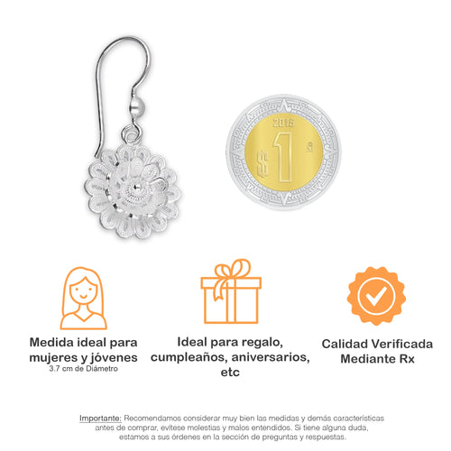 LPAA031 Aretes De Arillo Dama Filigrana Mod Flor Margarita en Plata .925 2976288565