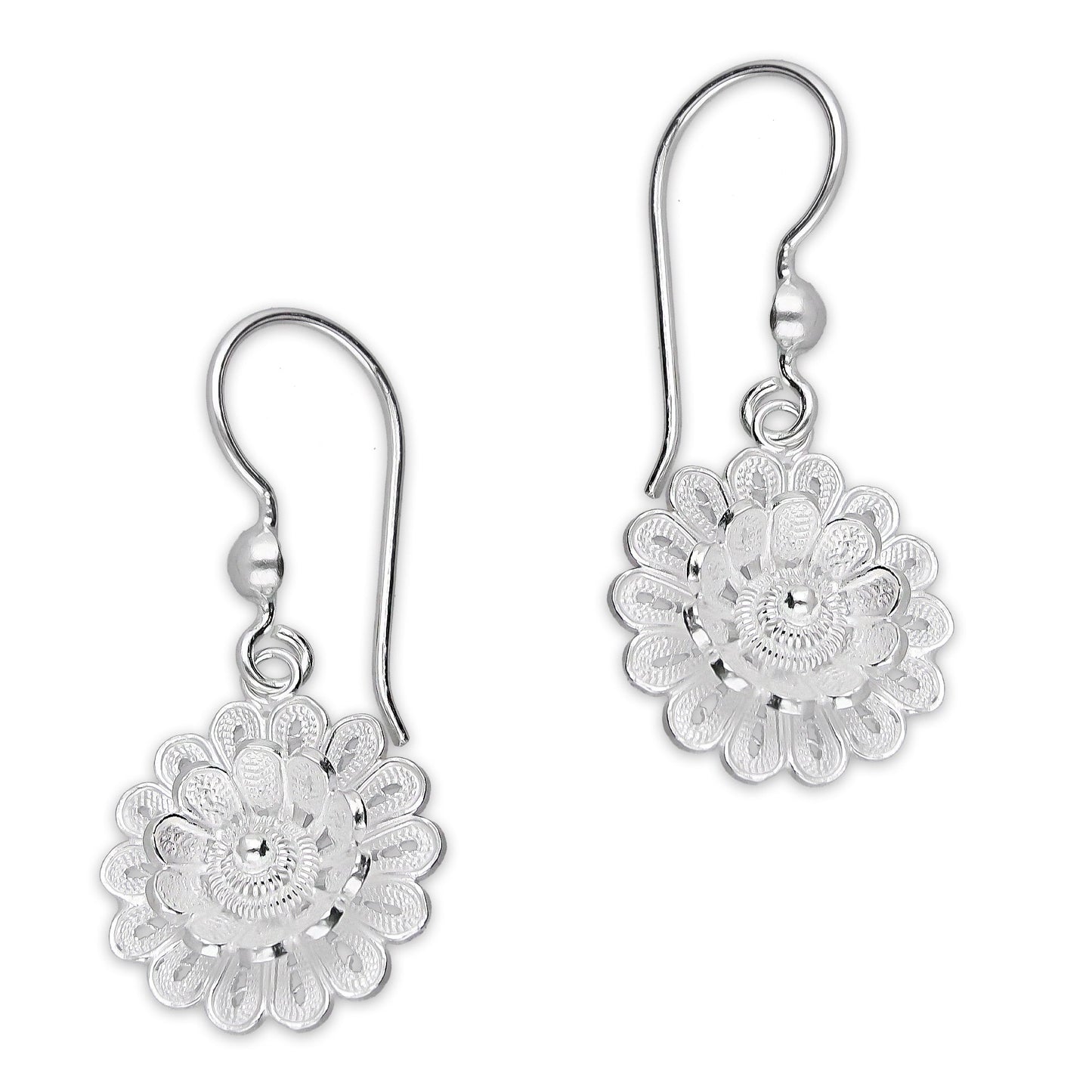 LPAA031 Aretes De Arillo Dama Filigrana Mod Flor Margarita en Plata .925 2976288565