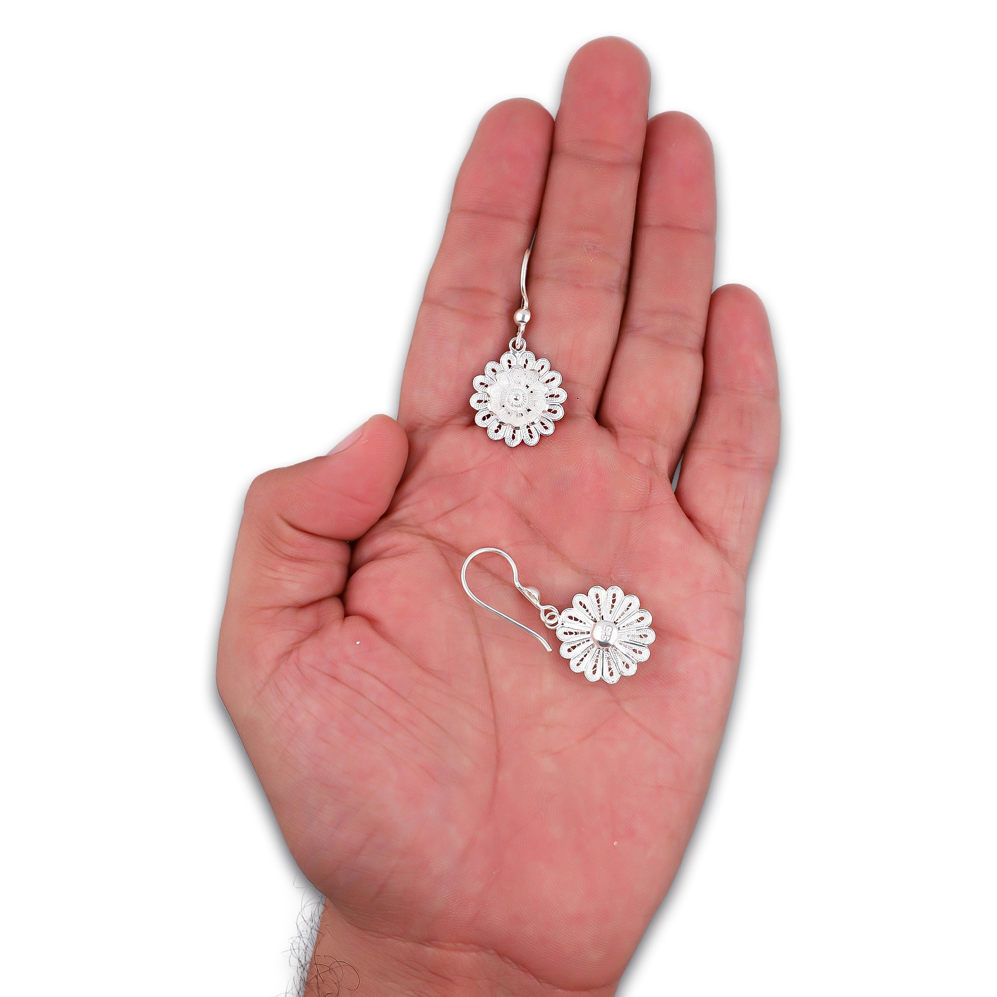 LPAA031 Aretes De Arillo Dama Filigrana Mod Flor Margarita en Plata .925 2976288565