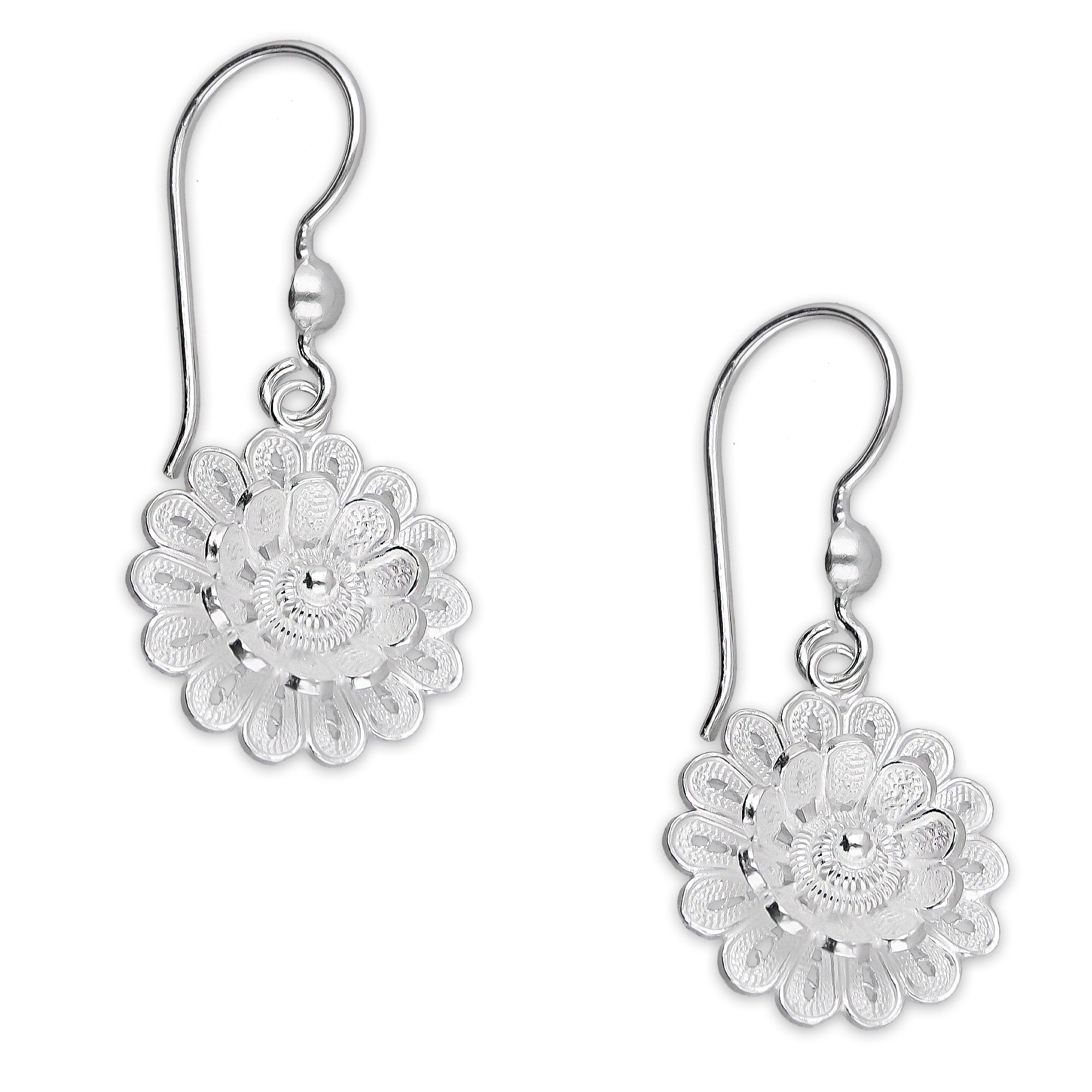 LPAA031 Aretes De Arillo Dama Filigrana Mod Flor Margarita en Plata .925 2976288565