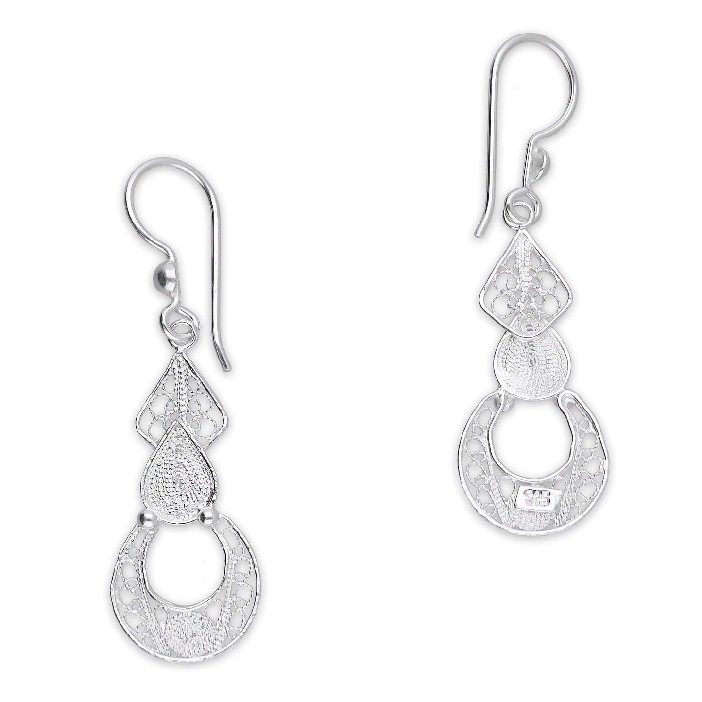LPAA032 Aretes De Arillo Dama Filigrana Mod Media Luna Colgante en Plata .925 2976262823
