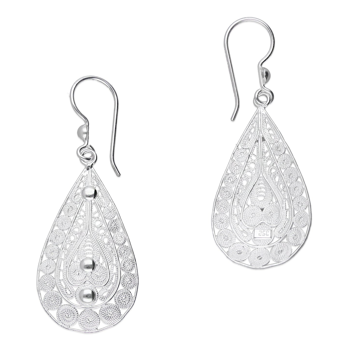 LPAA034 Aretes De Arillo Dama Filigrana Mod Gota en Plata .925 5444635130