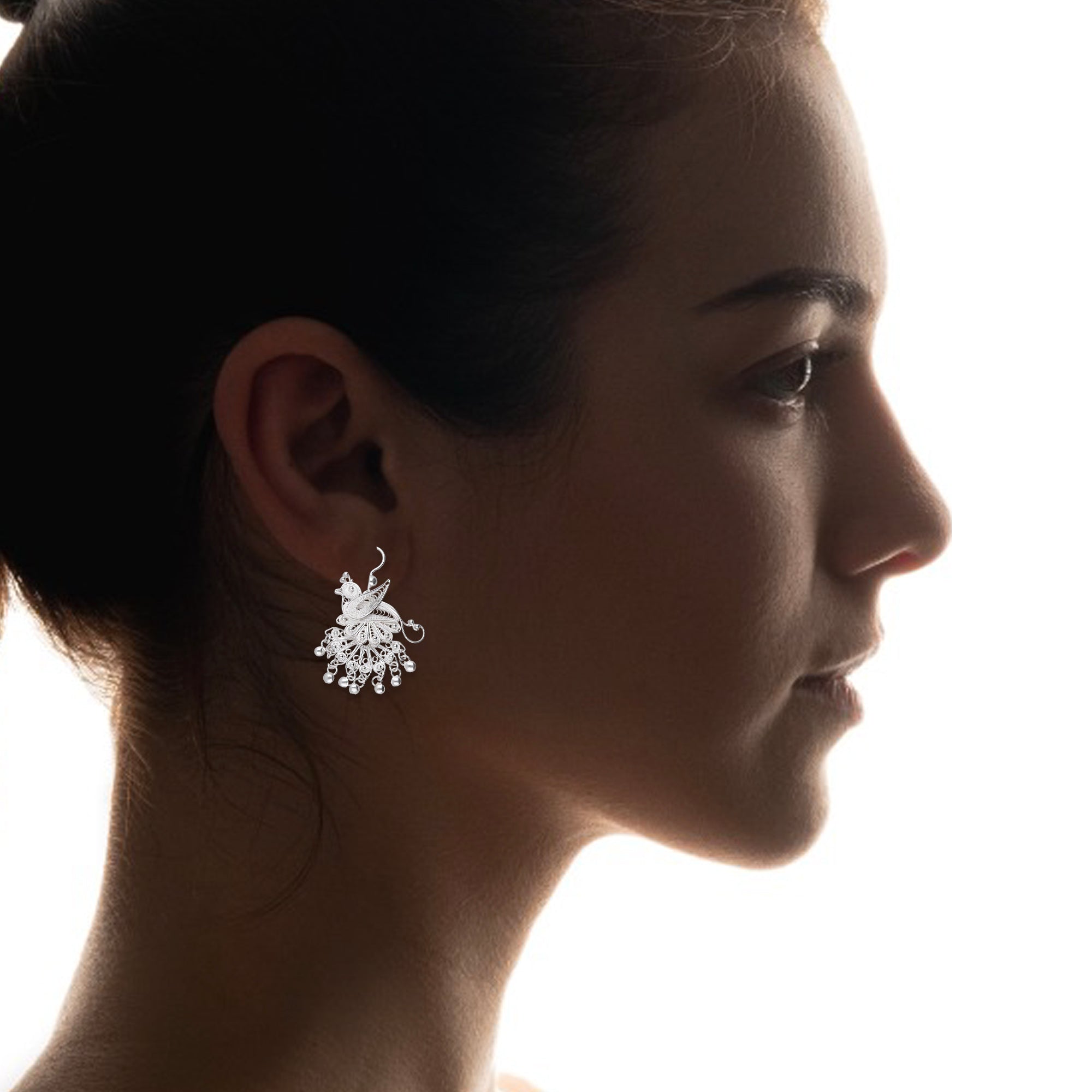 LPAA035 Aretes De Arillo Dama Filigrana Mod Pavorreal Cola Mediana en Plata .925 2976288555