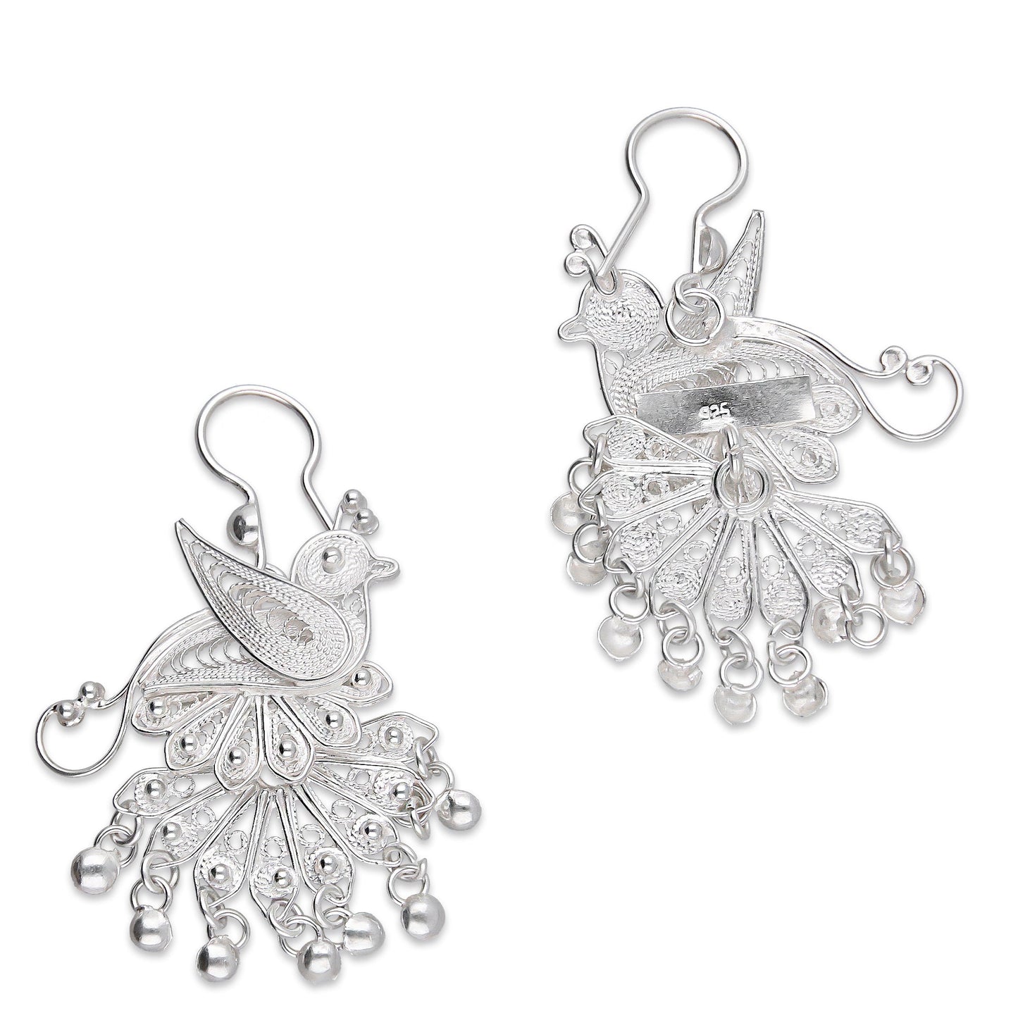 LPAA035 Aretes De Arillo Dama Filigrana Mod Pavorreal Cola Mediana en Plata .925 2976288555