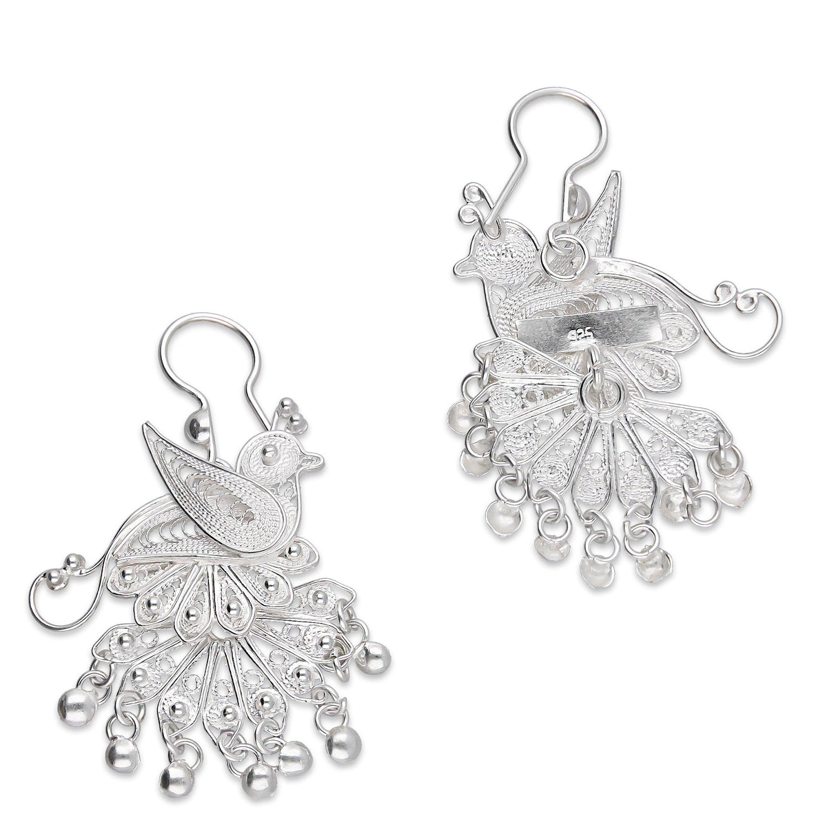 LPAA035 Aretes De Arillo Dama Filigrana Mod Pavorreal Cola Mediana en Plata .925 2976288555