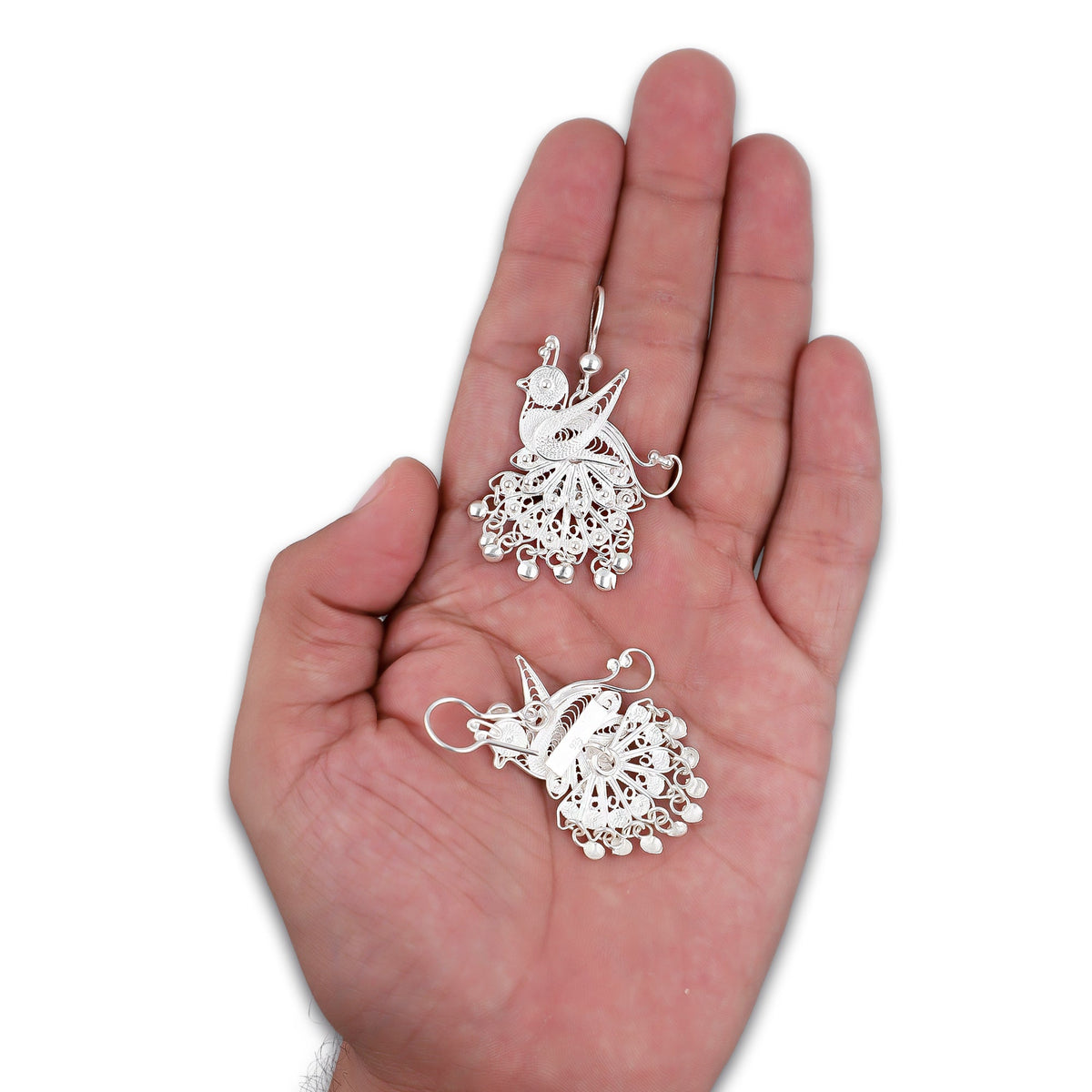 LPAA035 Aretes De Arillo Dama Filigrana Mod Pavorreal Cola Mediana en Plata .925 2976288555