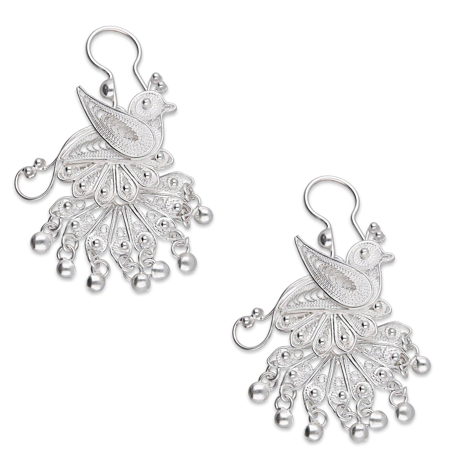 LPAA035 Aretes De Arillo Dama Filigrana Mod Pavorreal Cola Mediana en Plata .925 2976288555