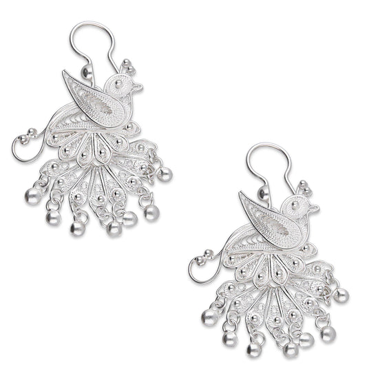 LPAA035 Aretes De Arillo Dama Filigrana Mod Pavorreal Cola Mediana en Plata .925 2976288555