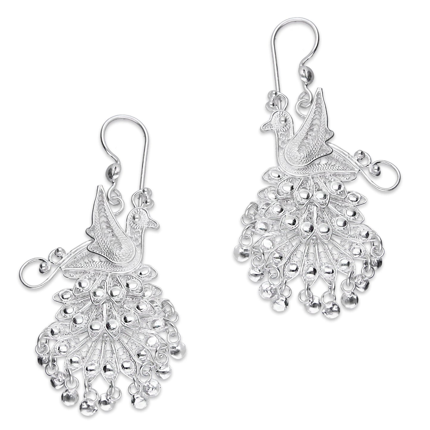 LPAA036 Aretes De Arillo Dama Filigrana Mod Pavorreal Cola Larga en Plata .925 2976288569