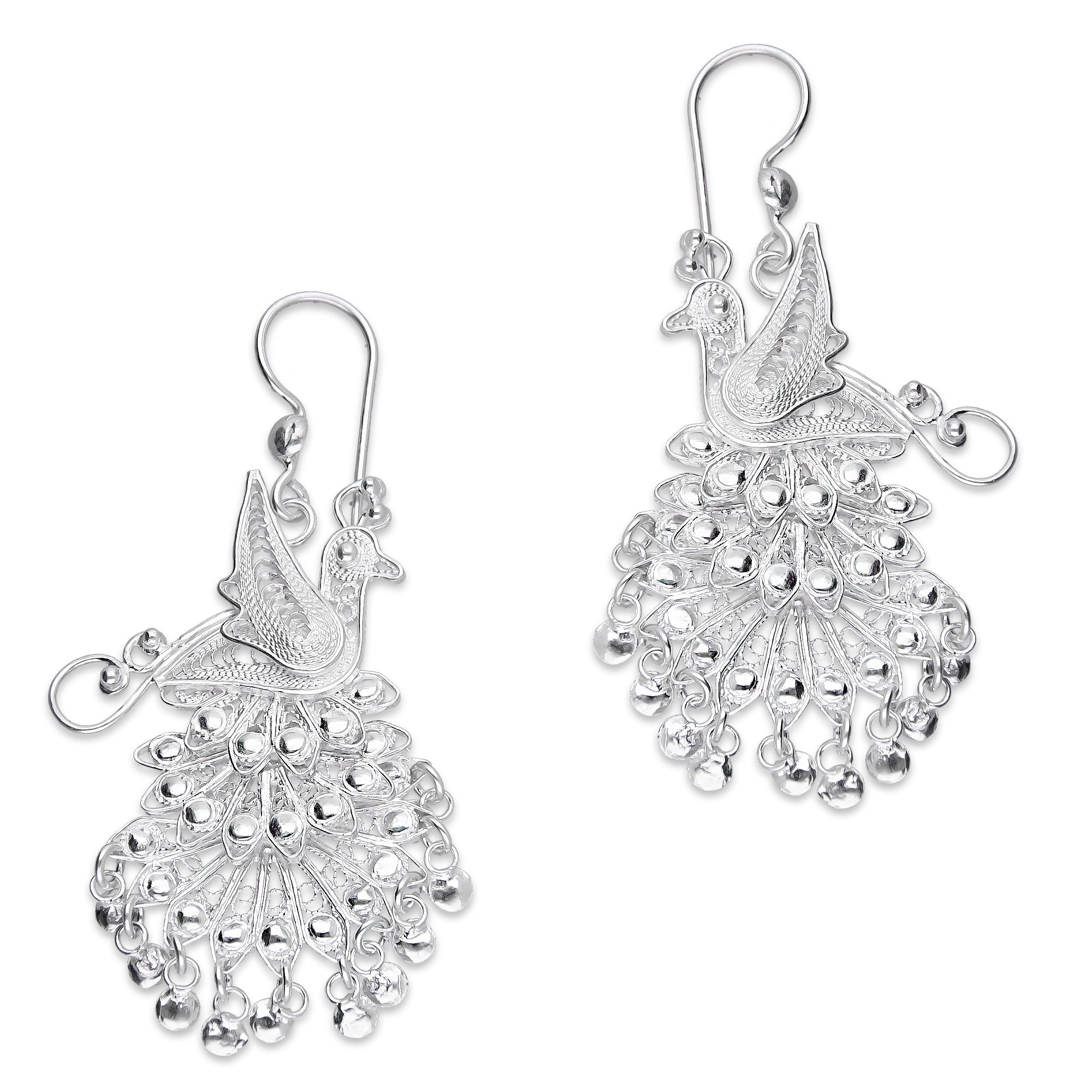 LPAA036 Aretes De Arillo Dama Filigrana Mod Pavorreal Cola Larga en Plata .925 2976288569