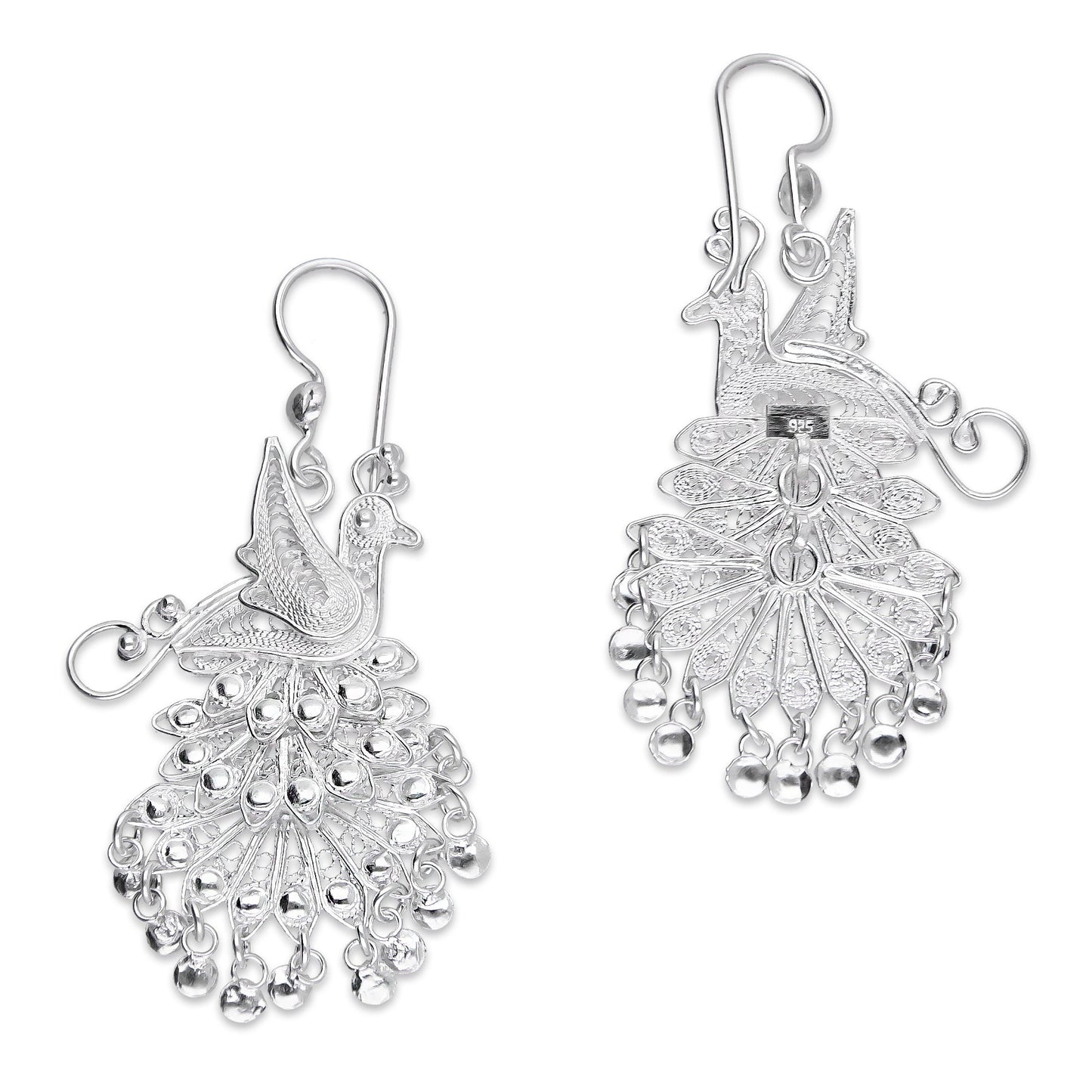 LPAA036 Aretes De Arillo Dama Filigrana Mod Pavorreal Cola Larga en Plata .925 2976288569