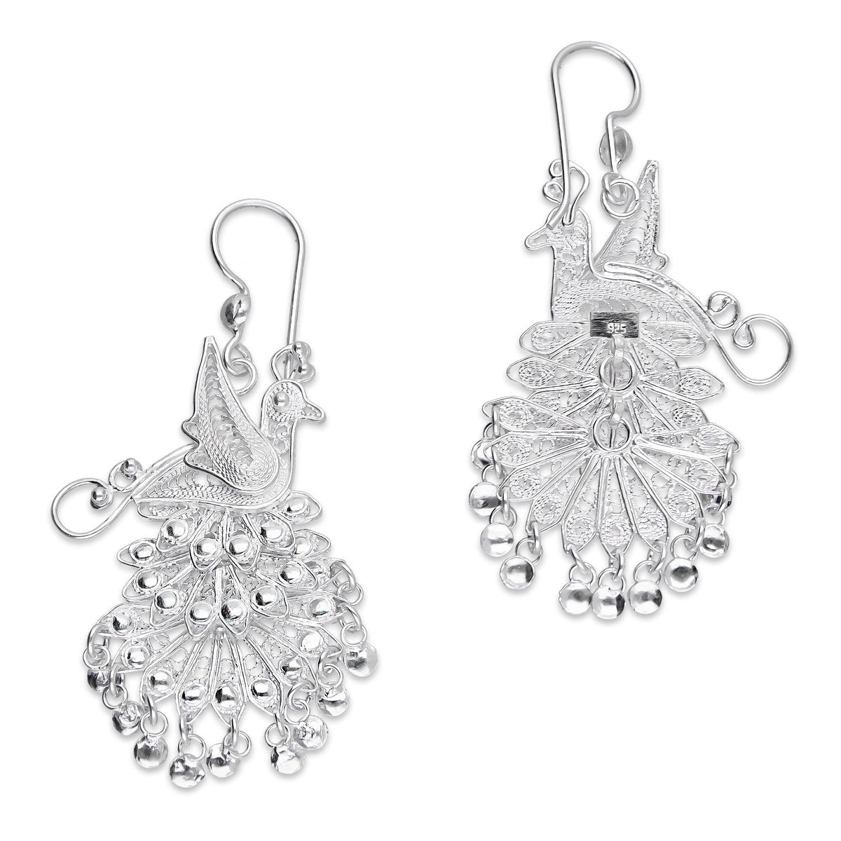 LPAA036 Aretes De Arillo Dama Filigrana Mod Pavorreal Cola Larga en Plata .925 2976288569