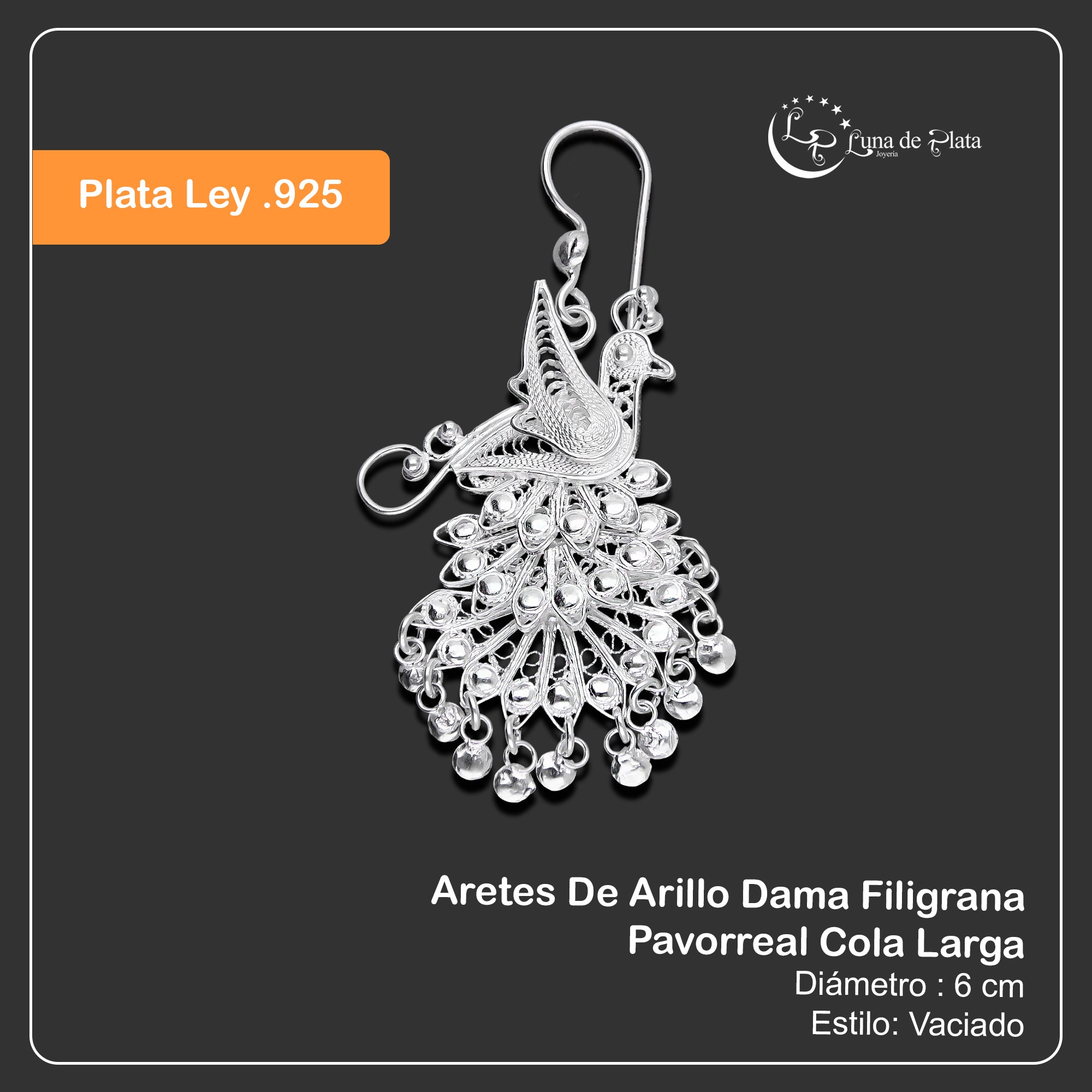 LPAA036 Aretes De Arillo Dama Filigrana Mod Pavorreal Cola Larga en Plata .925 2976288569