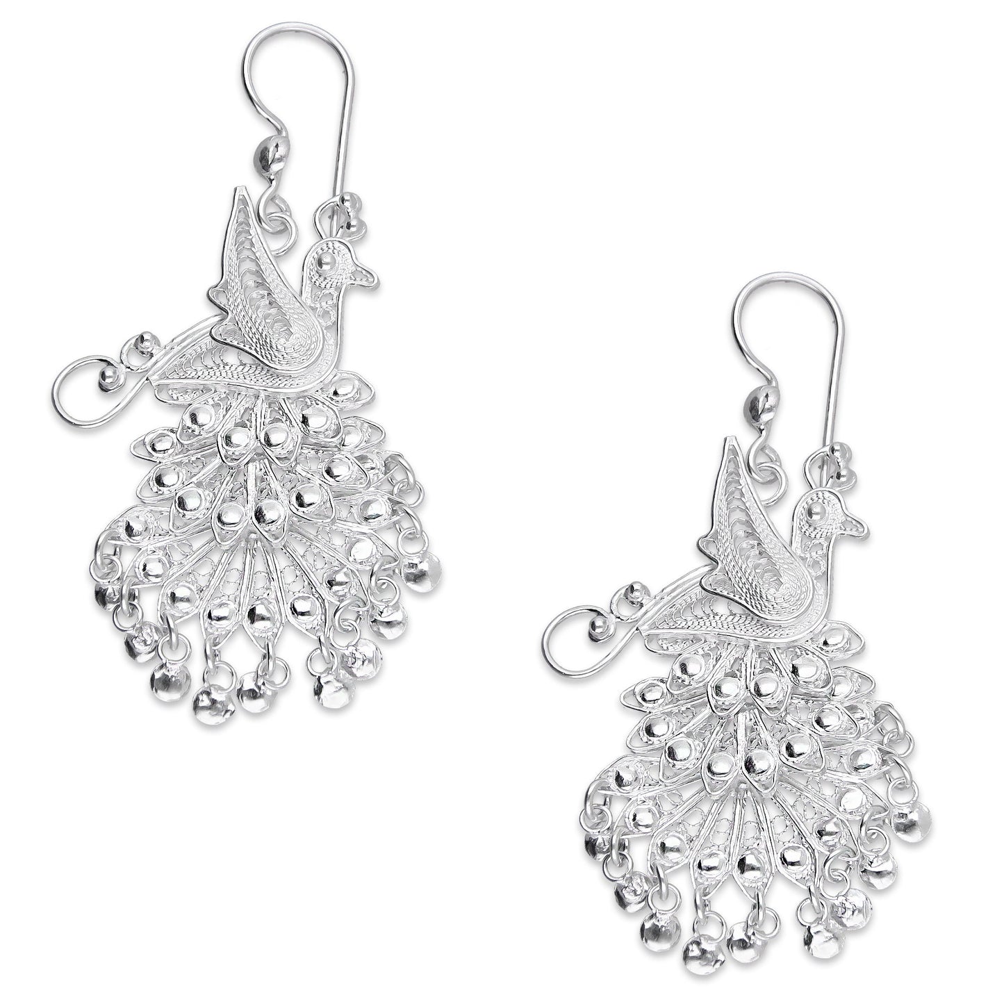 LPAA036 Aretes De Arillo Dama Filigrana Mod Pavorreal Cola Larga en Plata .925 2976288569