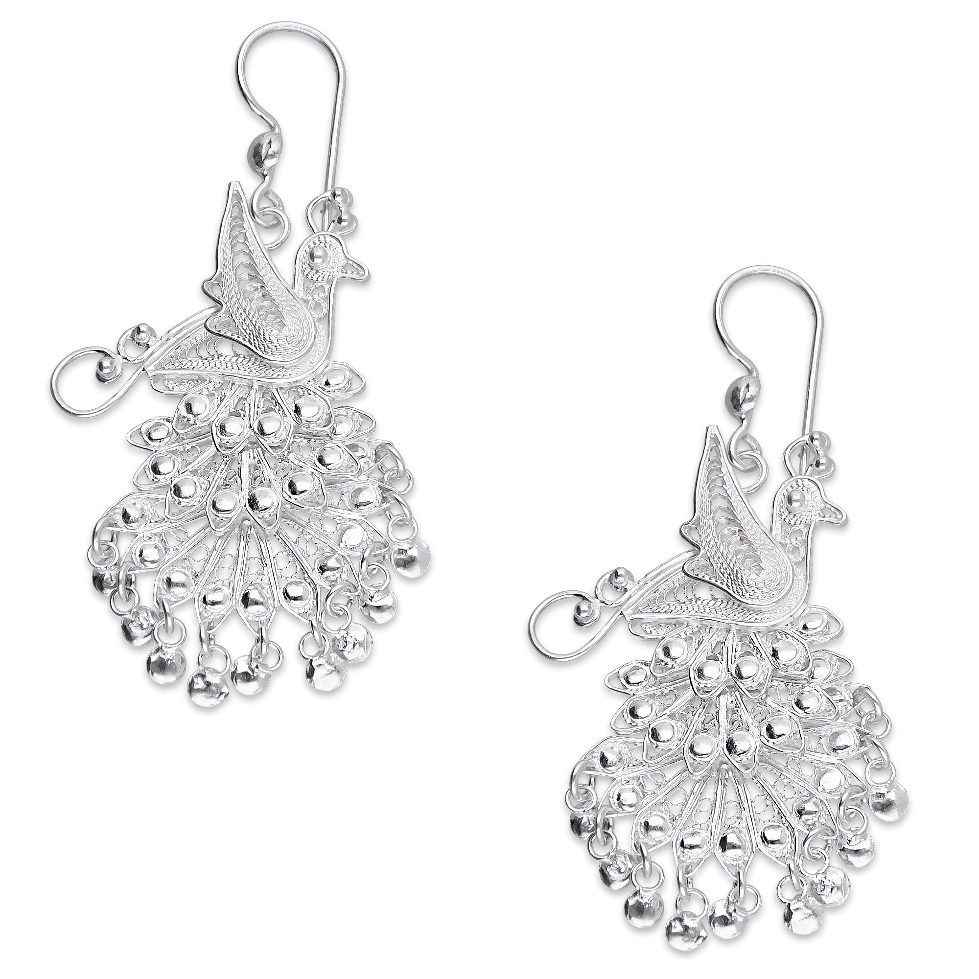 LPAA036 Aretes De Arillo Dama Filigrana Mod Pavorreal Cola Larga en Plata .925 2976288569