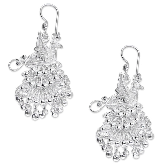 LPAA036 Aretes De Arillo Dama Filigrana Mod Pavorreal Cola Larga en Plata .925 2976288569