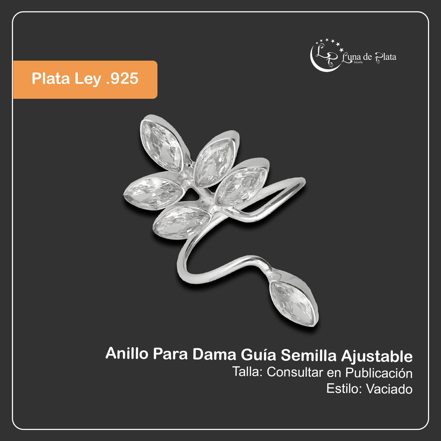 LPAD019 Anillo Para Dama Mod. Guía Semilla Ajustable Plata.925 Taxco 913903101