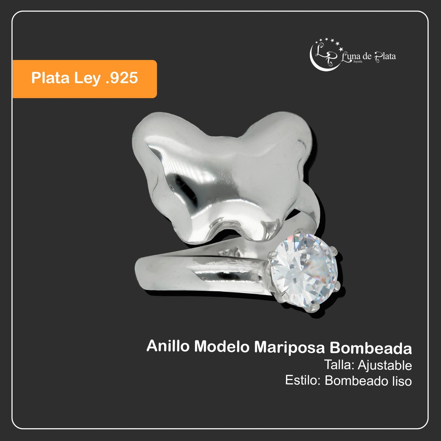 LPAD020 Anillo Plata Mod Mariposa Bombeada Ajustable .925 Taxco 952434064