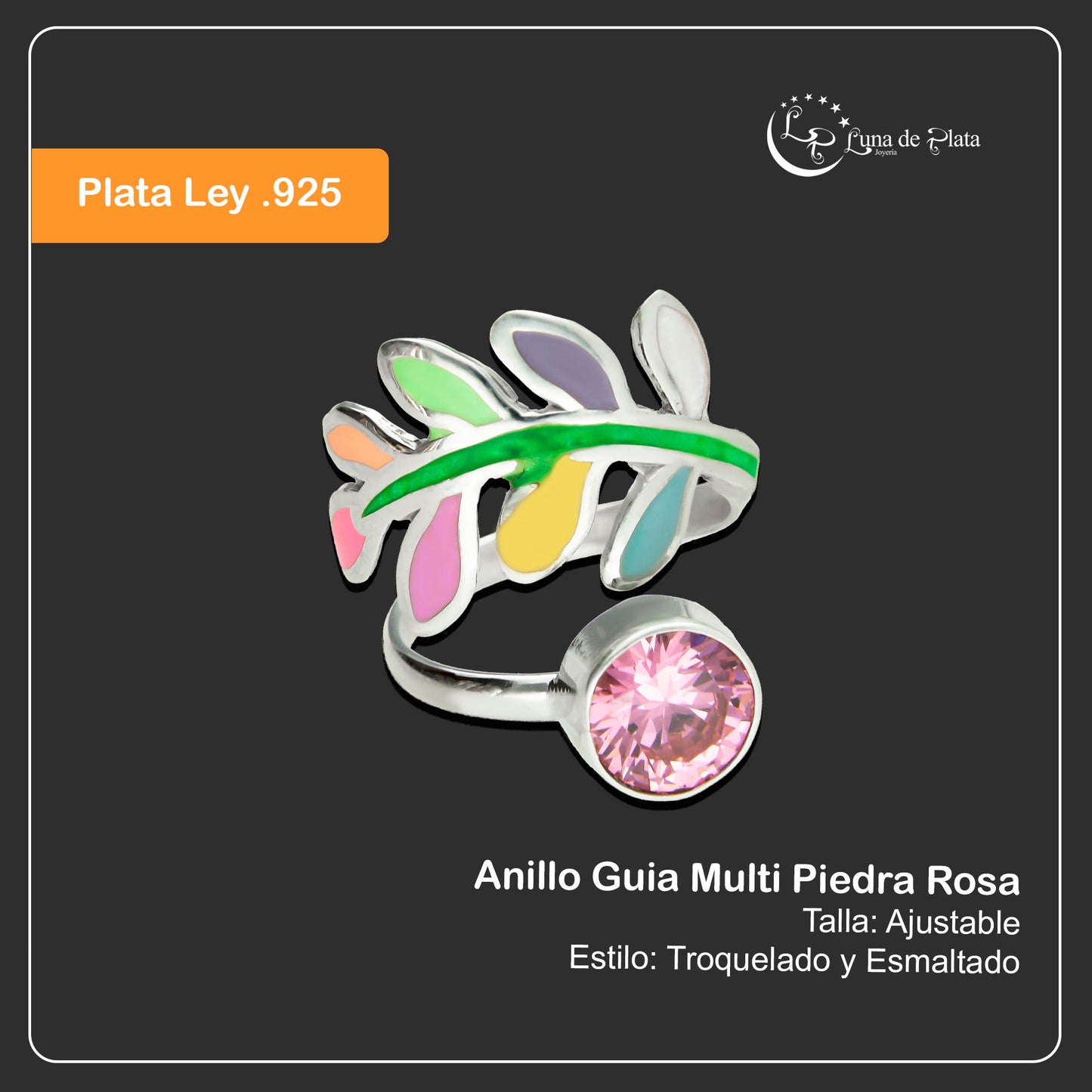 LPAD047 Anillo Guia Multi Piedra Rosa Ajustable Plata .925 Taxco Gro 1448449943