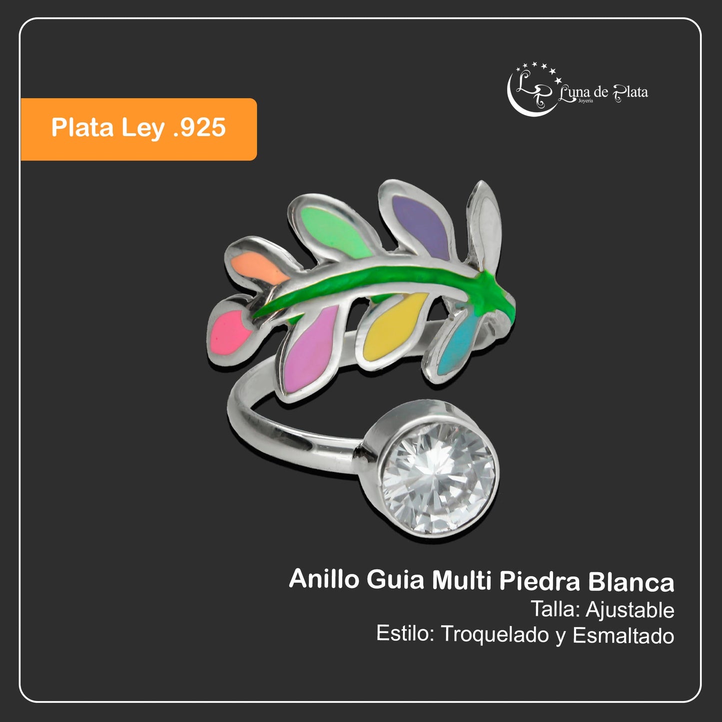 LPAD048 Anillo Guia Multi Piedra Blanca Ajustable Plata .925 Taxco Gro 1448527805