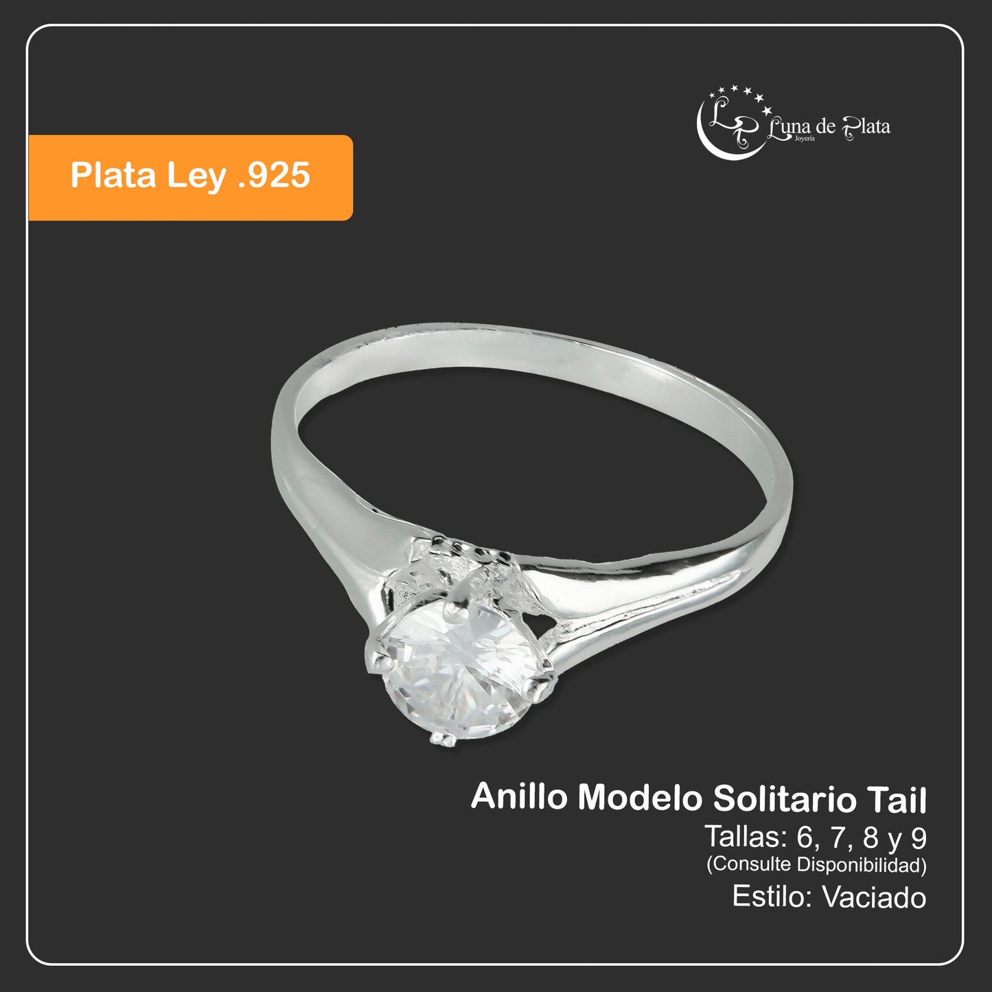 LPAD052 Anillo Modelo Solitario Tail Plata .925 Taxco Gro 2680443586