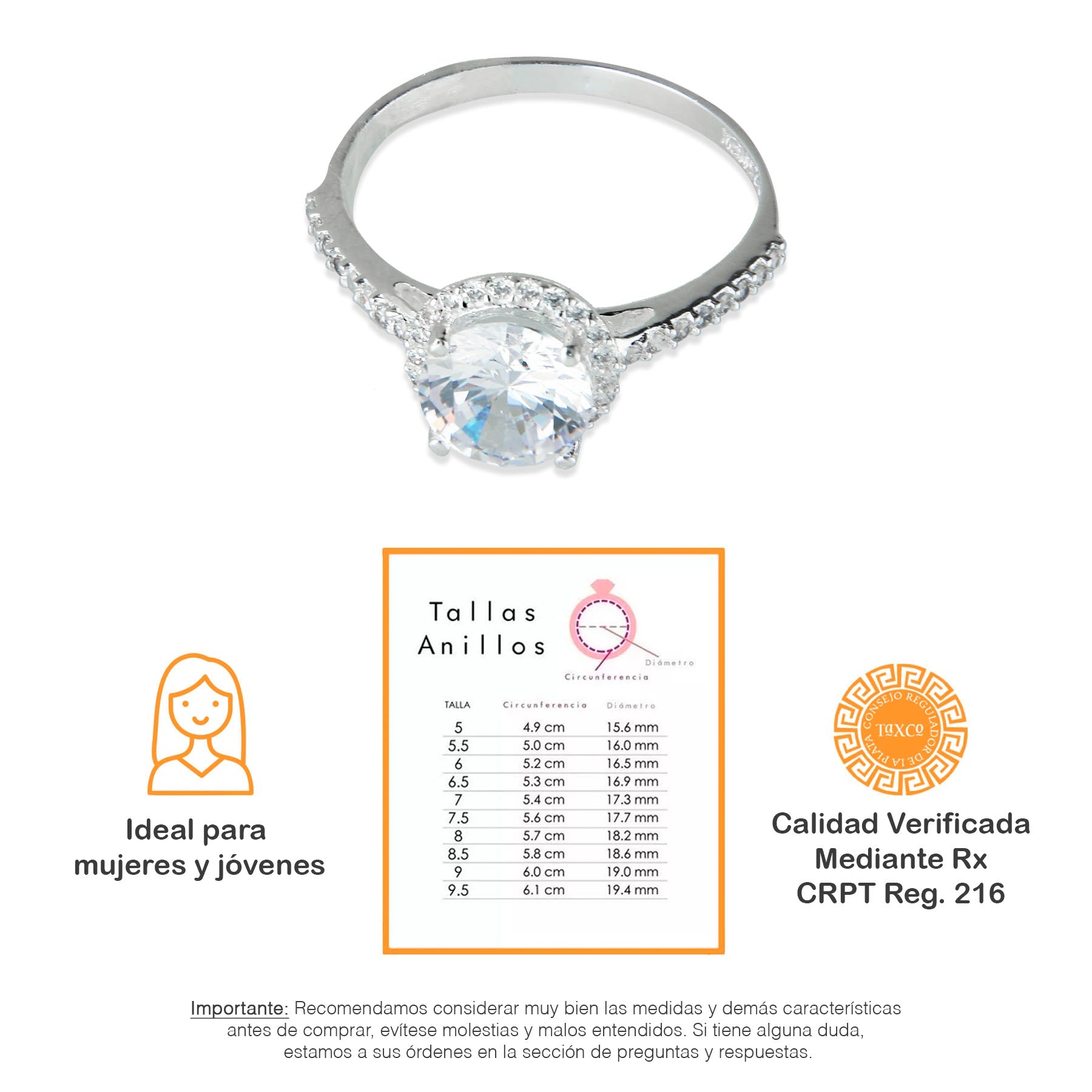 LPAD055 Anillo Modelo Solitario Circulo Pave M Plata .925 Taxco Gro 1981613969