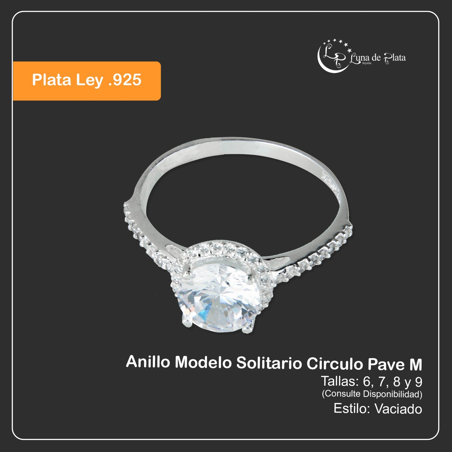 LPAD055 Anillo Modelo Solitario Circulo Pave M Plata .925 Taxco Gro 1981613969