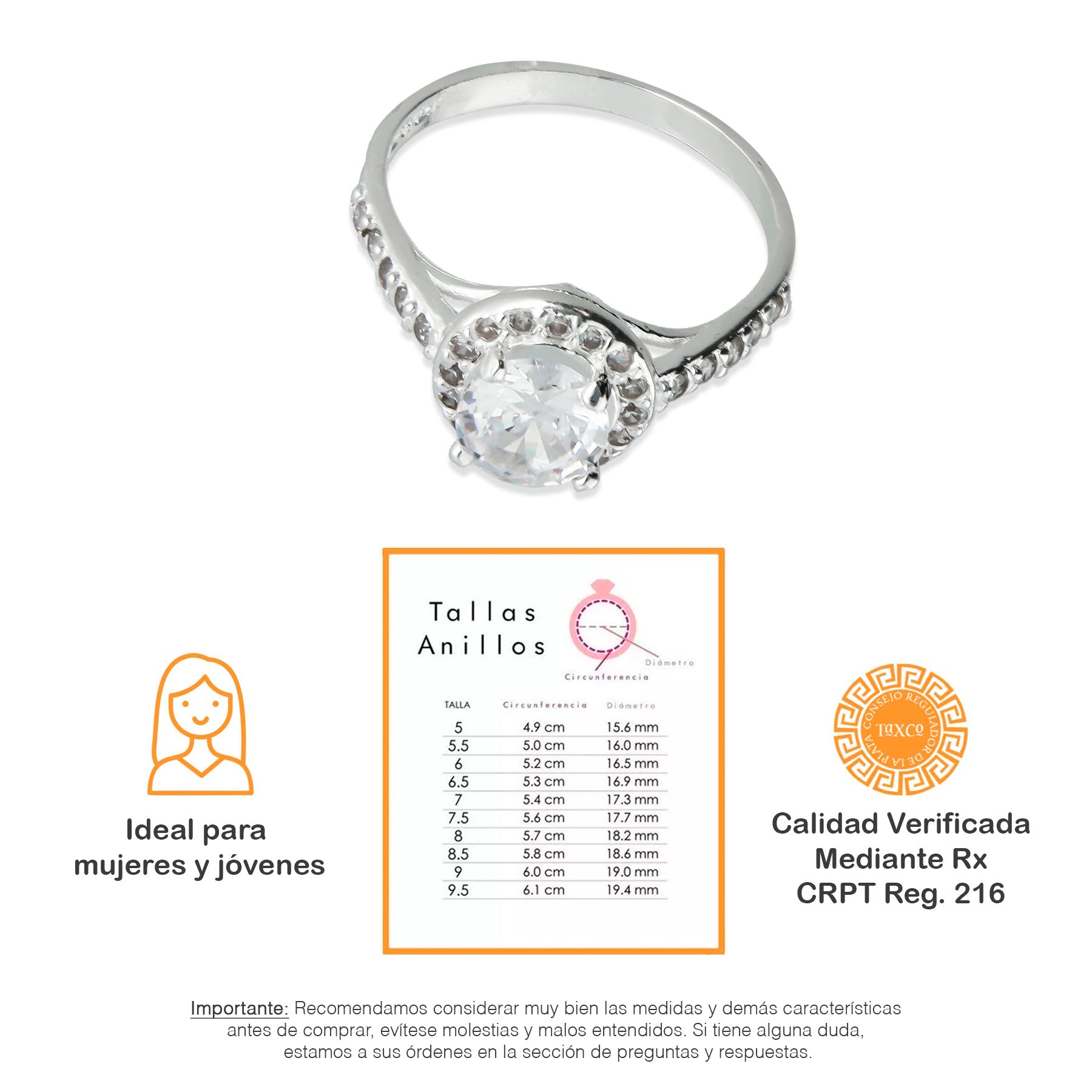 LPAD056 Anillo Modelo Solitario Circulo Pave L Plata .925 Taxco Gro 2689523678