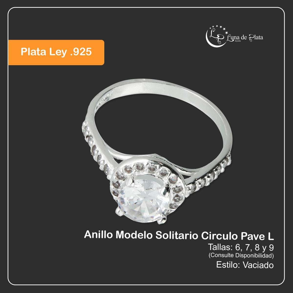 LPAD056 Anillo Modelo Solitario Circulo Pave L Plata .925 Taxco Gro 2689523678