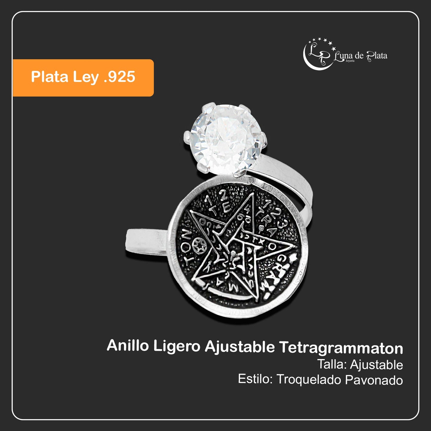 LPAD060 Anillo Ligero Ajustable Tetragrammaton Plata .925 Taxco Gro 2022426305