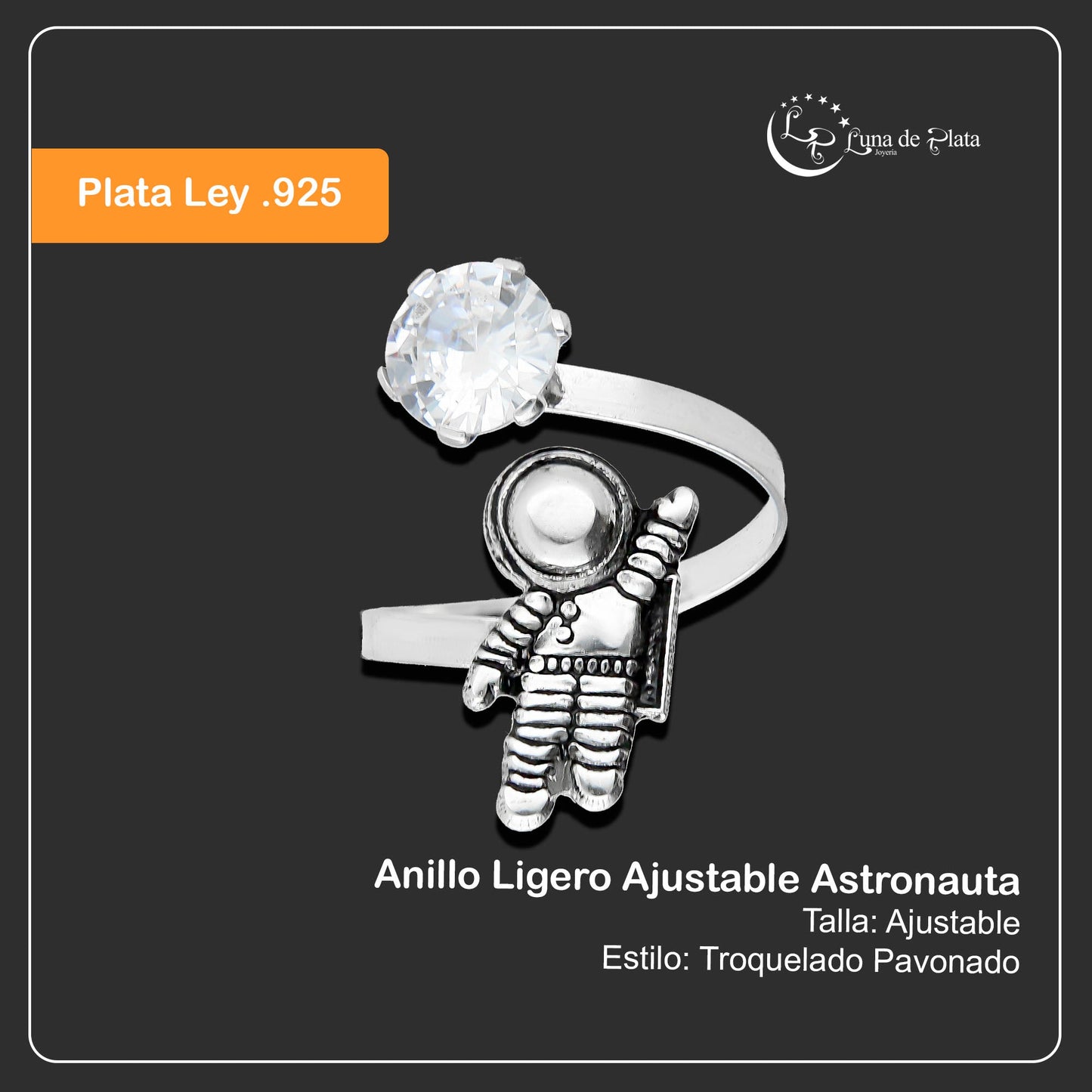 LPAD064 Anillo Ligero Ajustable Astronauta Plata .925 Taxco Gro 2022982045