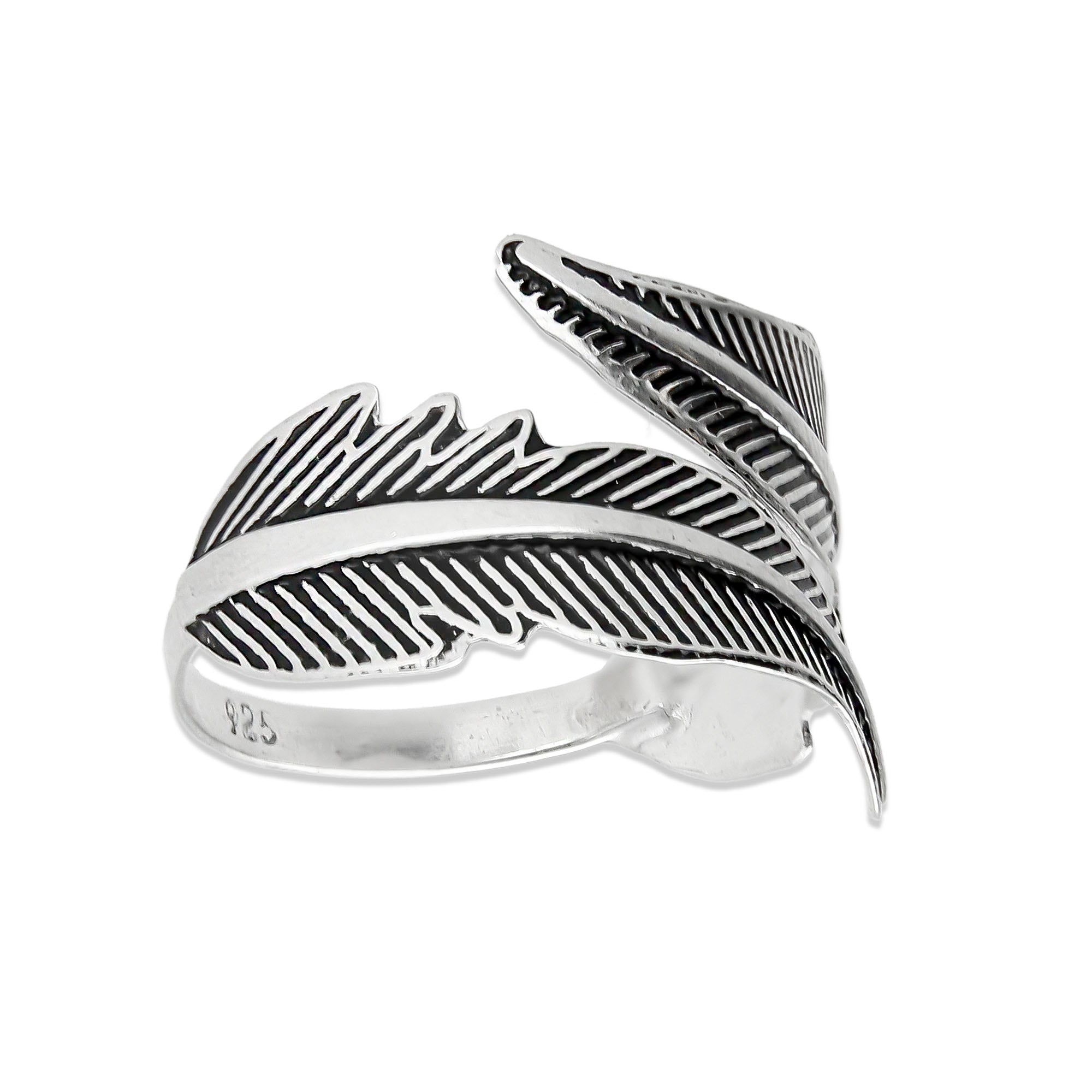 LPAD065 Anillo Ligero Ajustable Plumas Pavonado Plata .925 Taxco Gro 2888728030