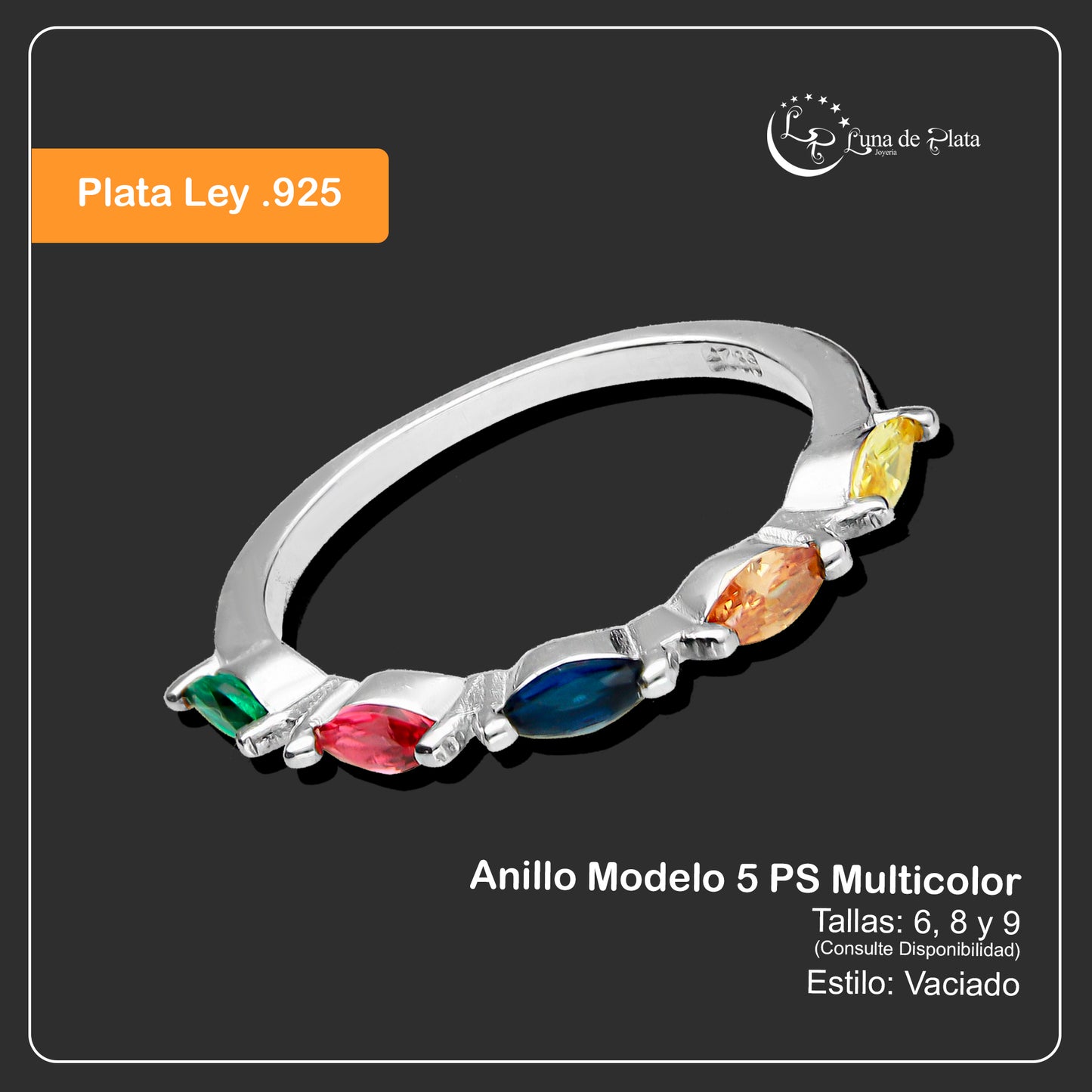 LPAD068 Anillo Modelo 5 PS Multicolor Plata .925 Taxco Gro 2098656001