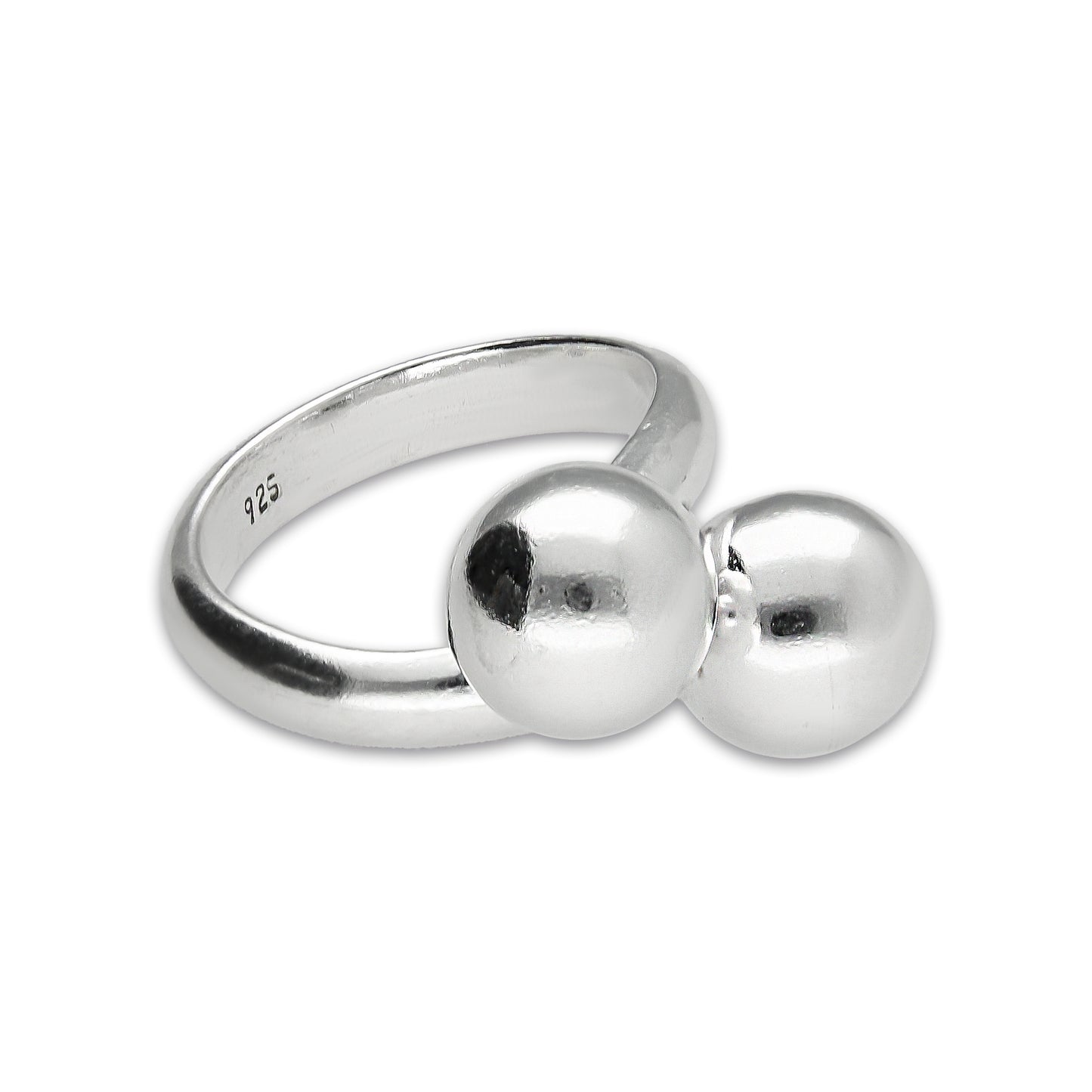 LPAD073 Anillo Modelo 2 Bolas Lisas Grueso Plata .925 Taxco Gro 3215843270