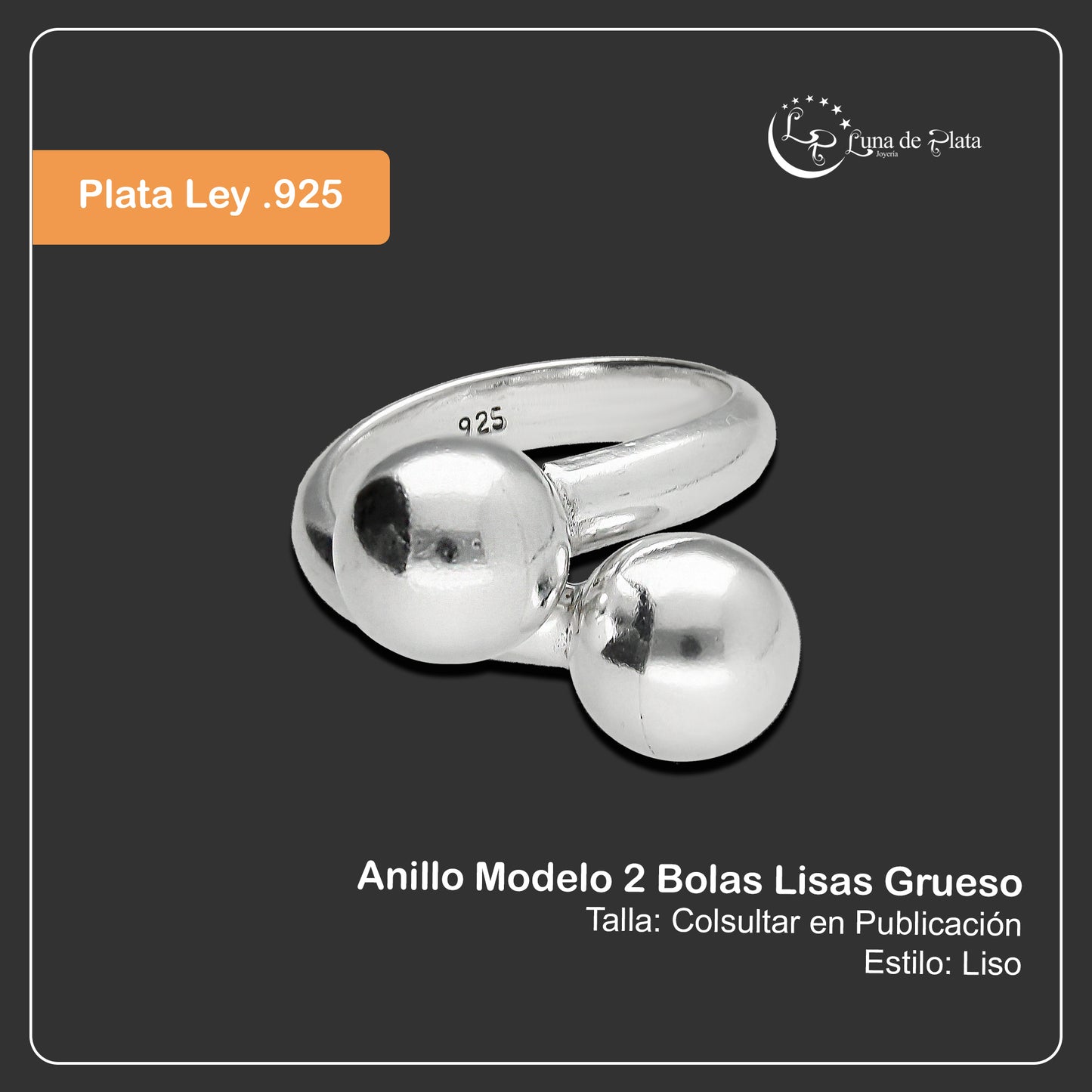 LPAD073 Anillo Modelo 2 Bolas Lisas Grueso Plata .925 Taxco Gro 3215843270