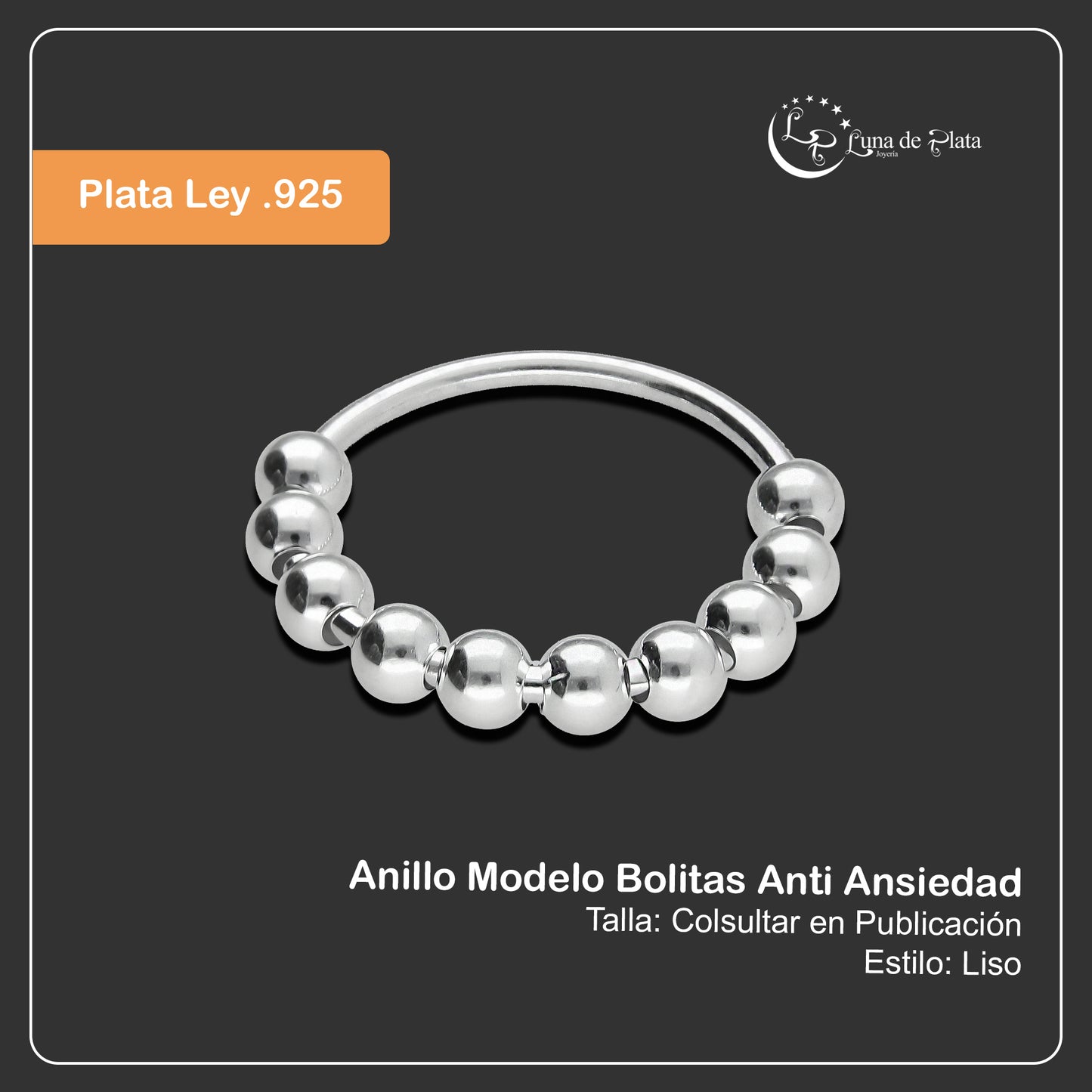 LPAD075 Anillo Modelo Bolitas Anti Ansiedad Plata .925 Taxco Gro 3215862662