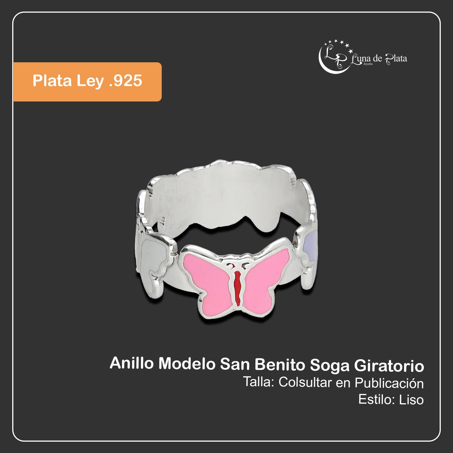 LPAD080 Anillo Modelo Mariposa Esmaltada Multi Plata .925 Taxco Gro 2098749637