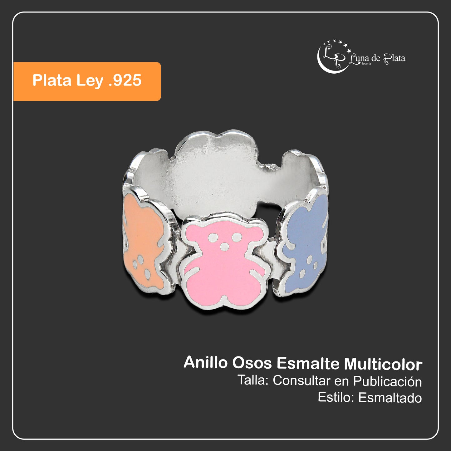 LPAD083 Anillo Osos Esmalte Multicolor Plata .925 Taxco Gro