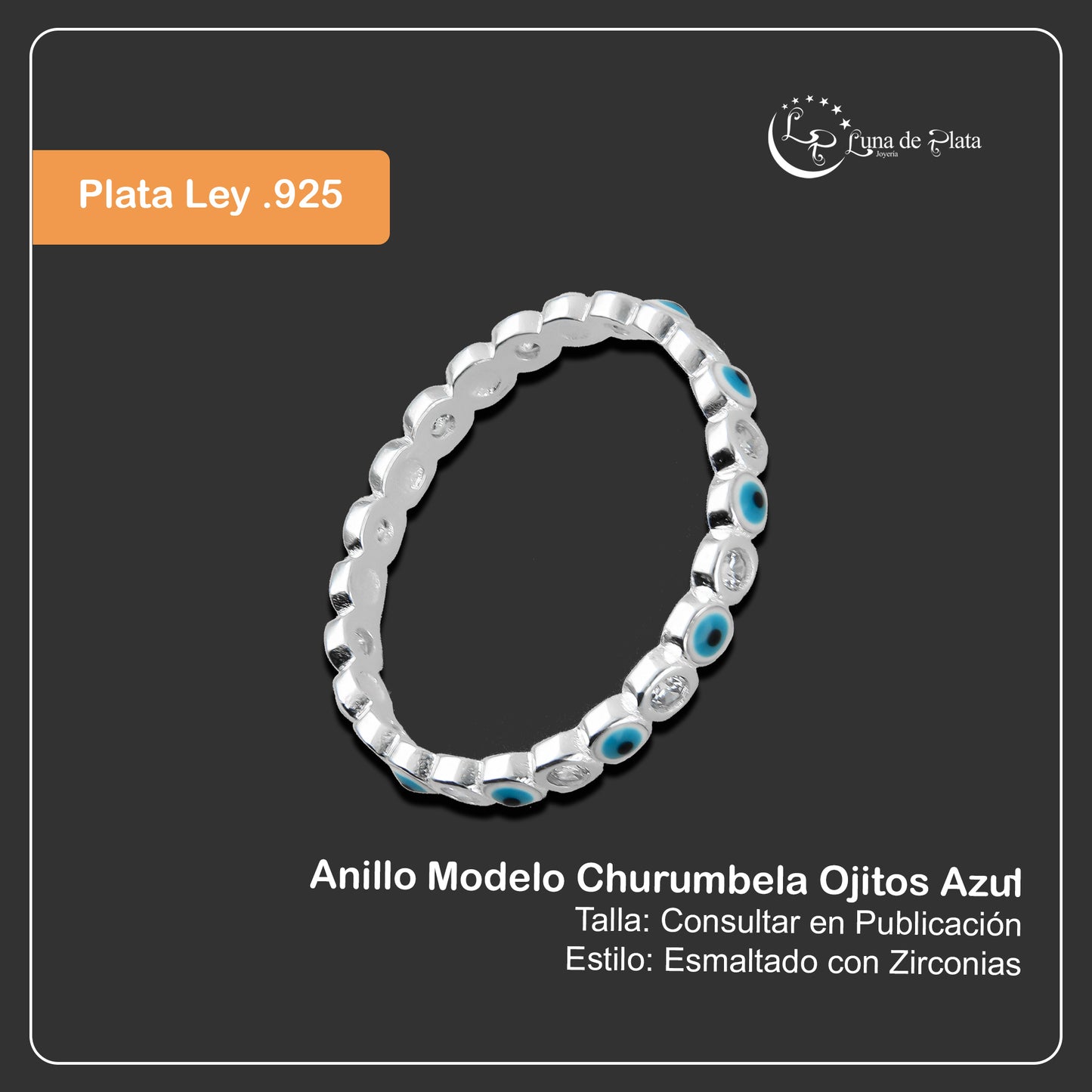 LPAD086 Anillo Modelo Churumbela Ojitos Azul Plata .925 Taxco Gro 2115520609