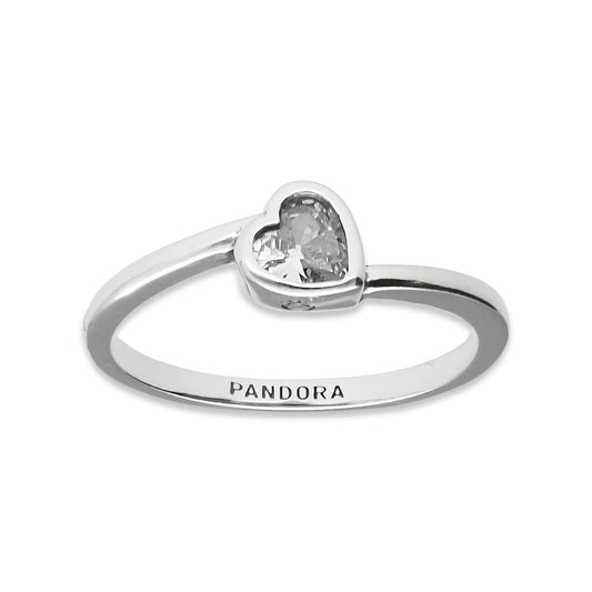 LPAD095 Anillo Pand Solitario Corazón Blanco Plata .925 Taxco Gro