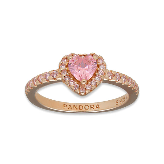 LPAD096 Anillo Pand Rosa Solitario Corazón Pavé Plata .925 Taxco Gro