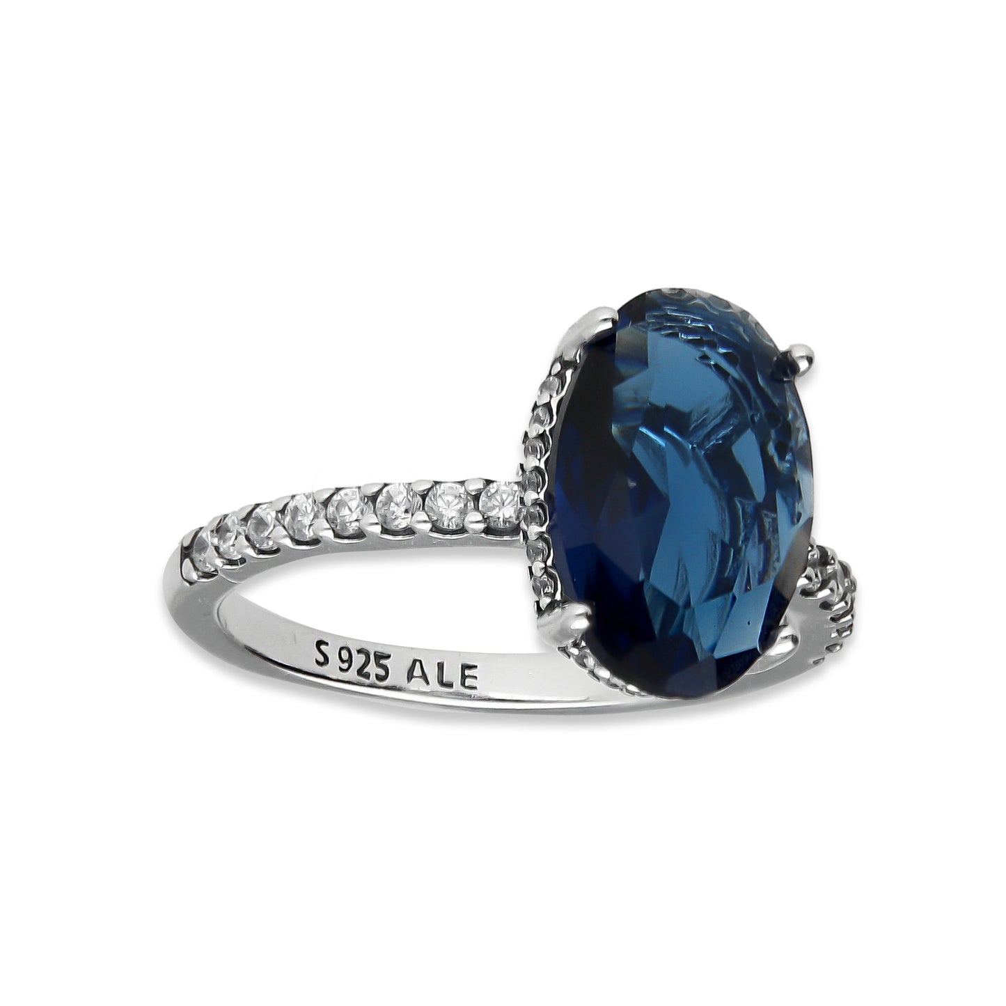 LPAD098 Anillo Pand Solitario Zafiro Oval Azul Marino Plata .925 Taxco Gro