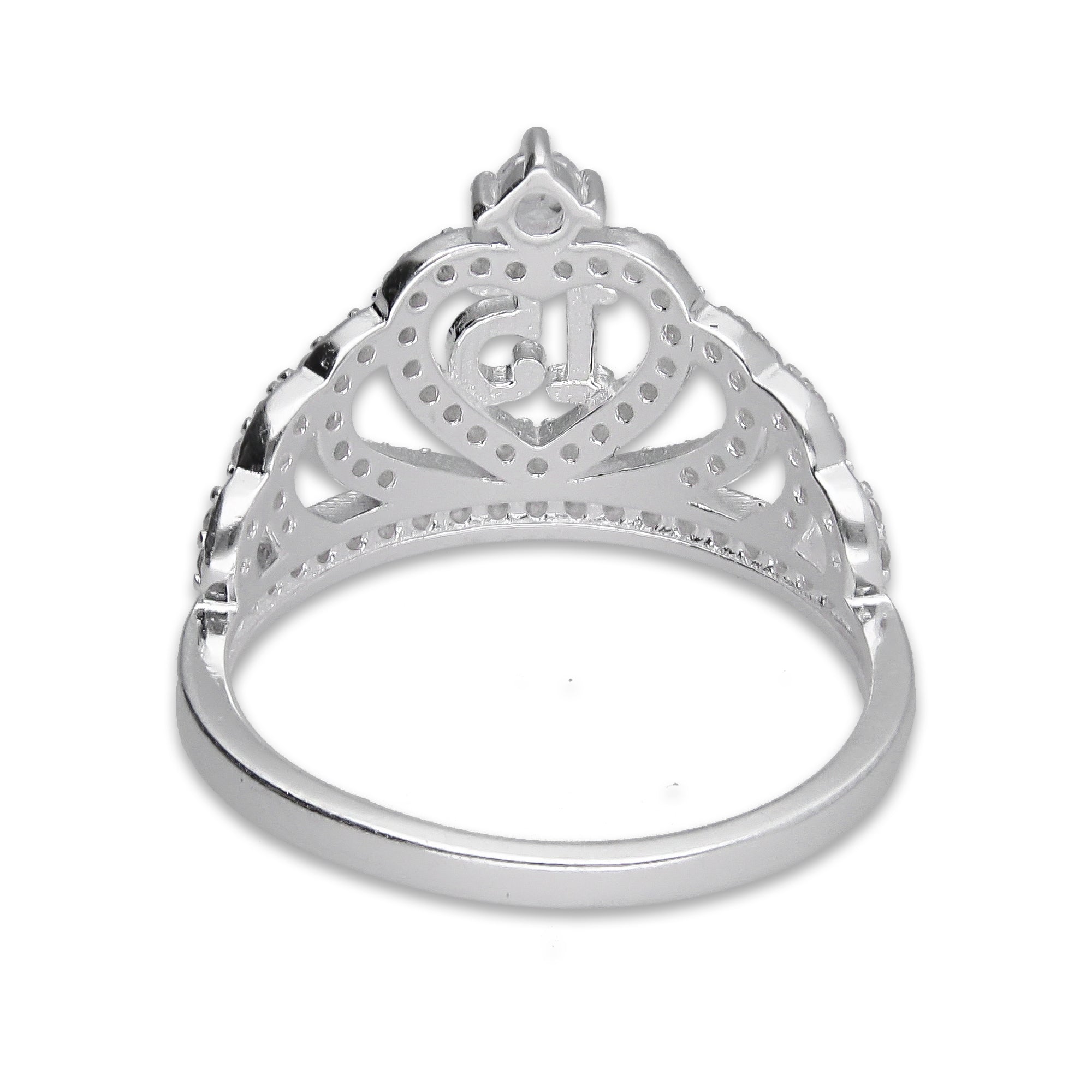 LPAD111 Anillo para Dama Mod Corona XV Años Corazón con Zirconia en Plata .925 Taxco Gro
