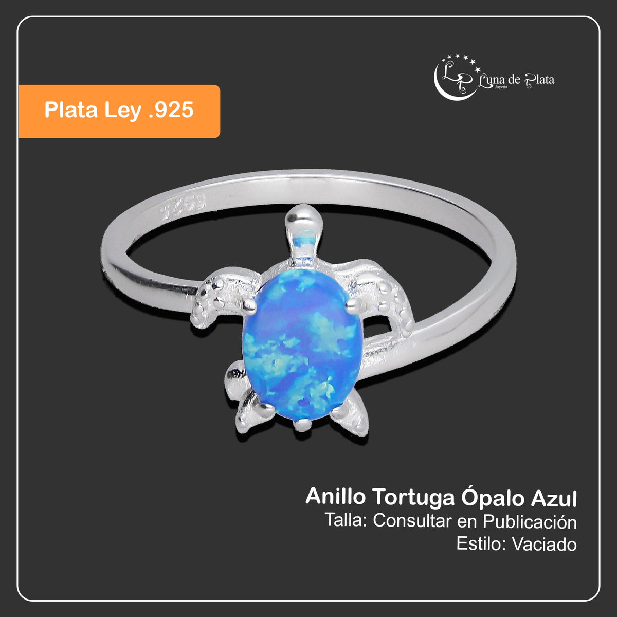 LPAD113 Anillo para Dama Mod Tortuga Ópalo Azul en Plata .925 Taxco Gro